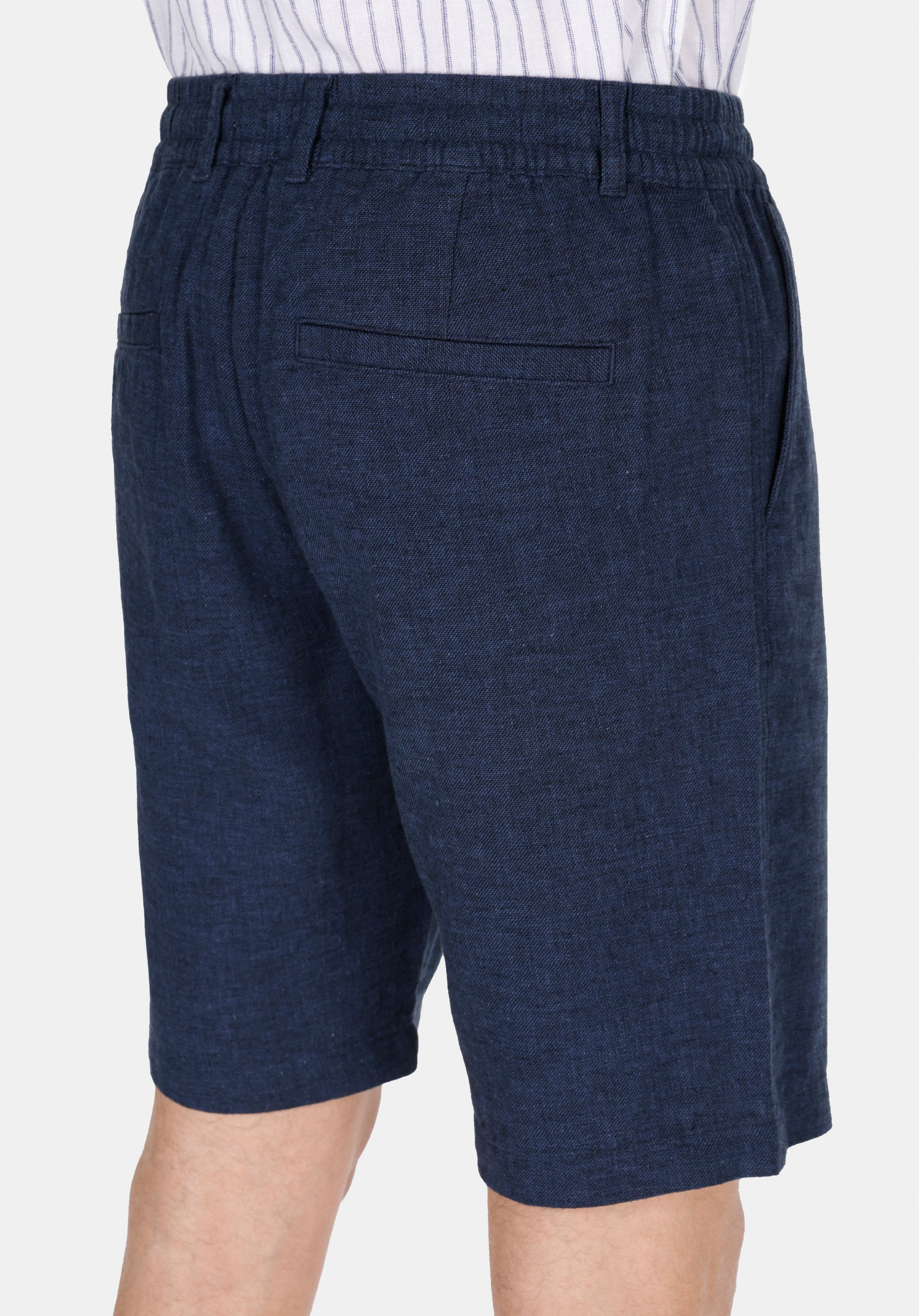 Regular Fit Orta Bel Düz Erkek Keten Karışımlı Lacivert Şort