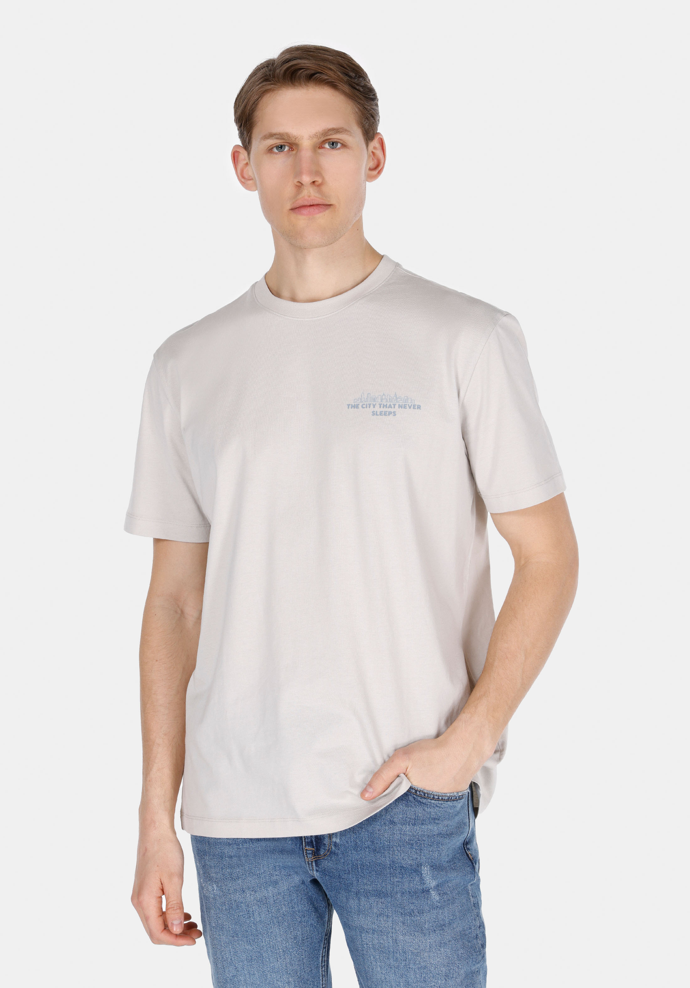 Comfort Fit Yuvarlak Yaka Düz Erkek Gri Kısa Kol Tişört