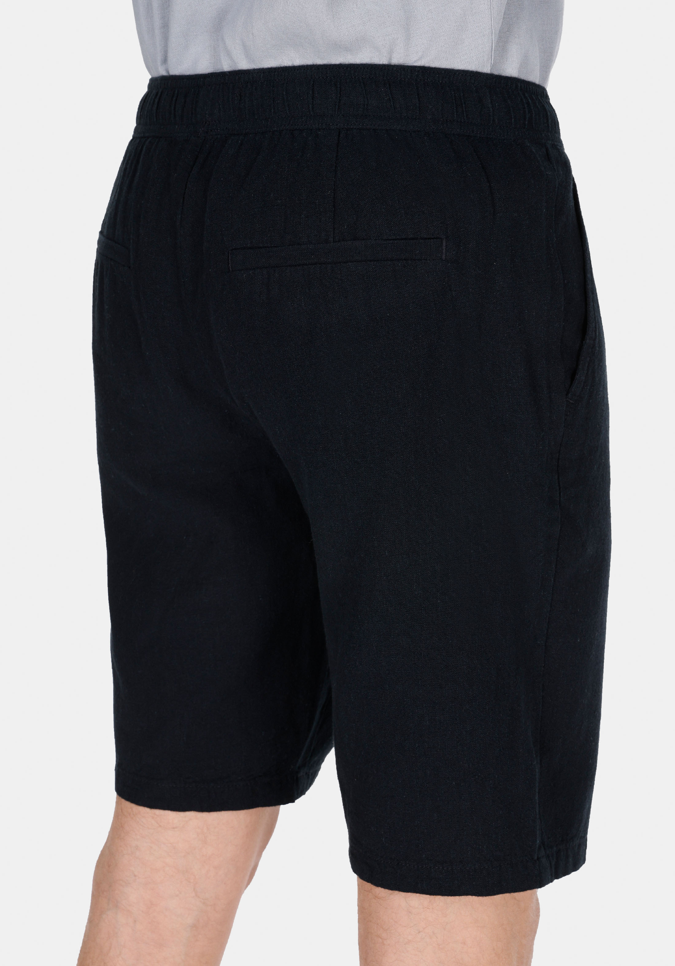 Regular Fit Orta Bel Düz Erkek Keten Karışımlı Siyah Şort