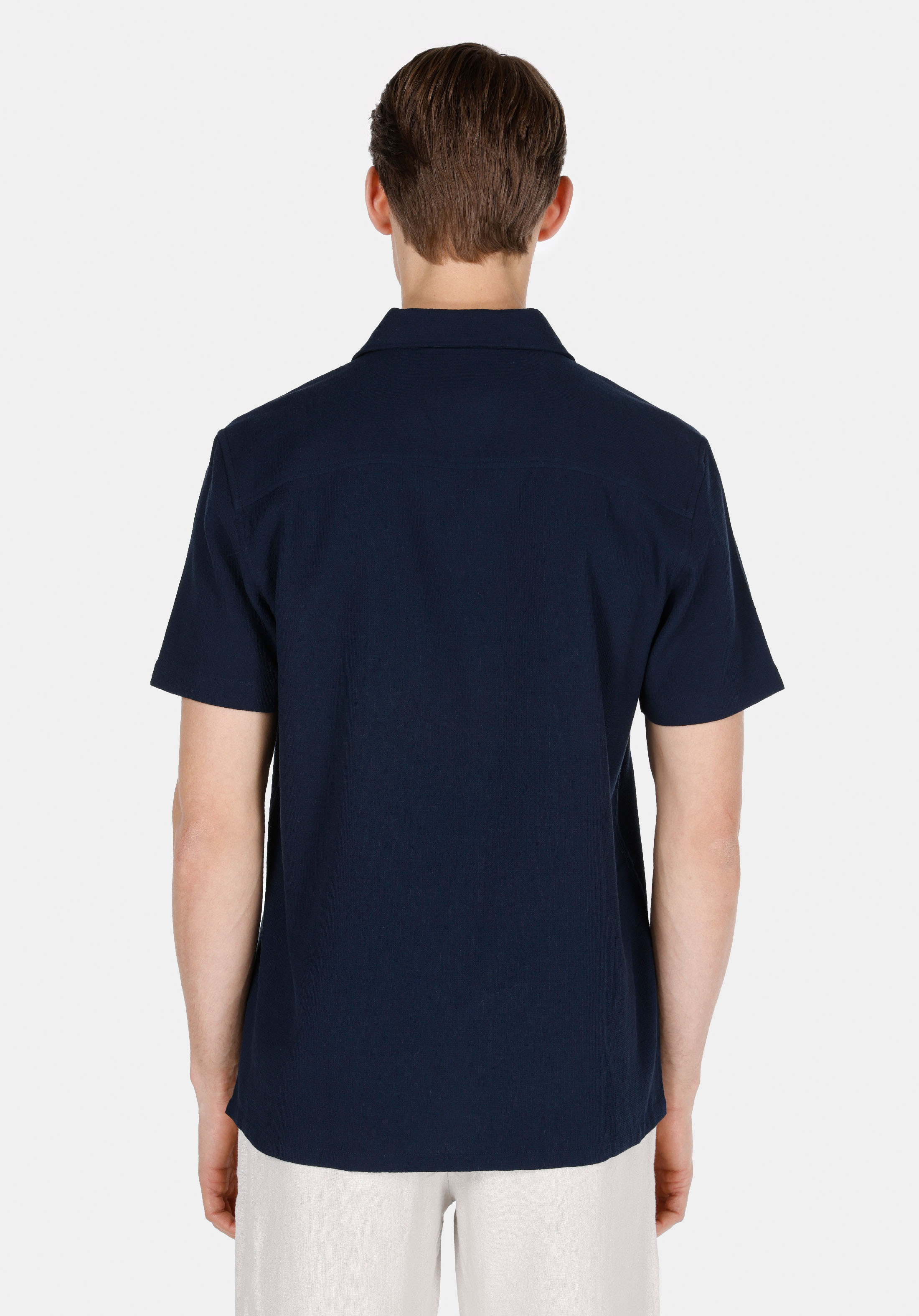 Regular Fit Shirt Neck Düz Erkek Lacivert Kısa Kol Gömlek