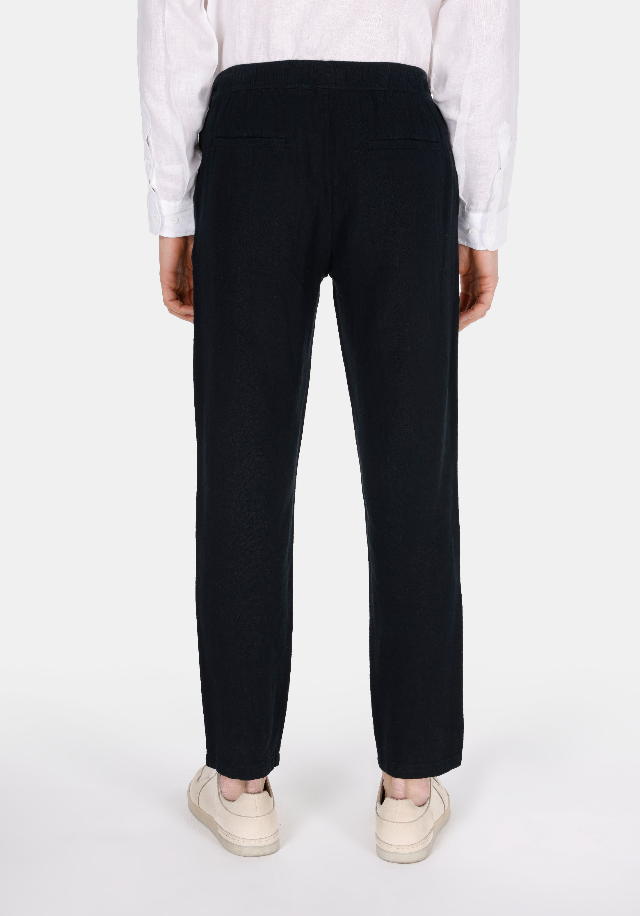 Regular Fit Orta Bel Uzun Paça Erkek Keten Karışımlı Siyah  Pantolon