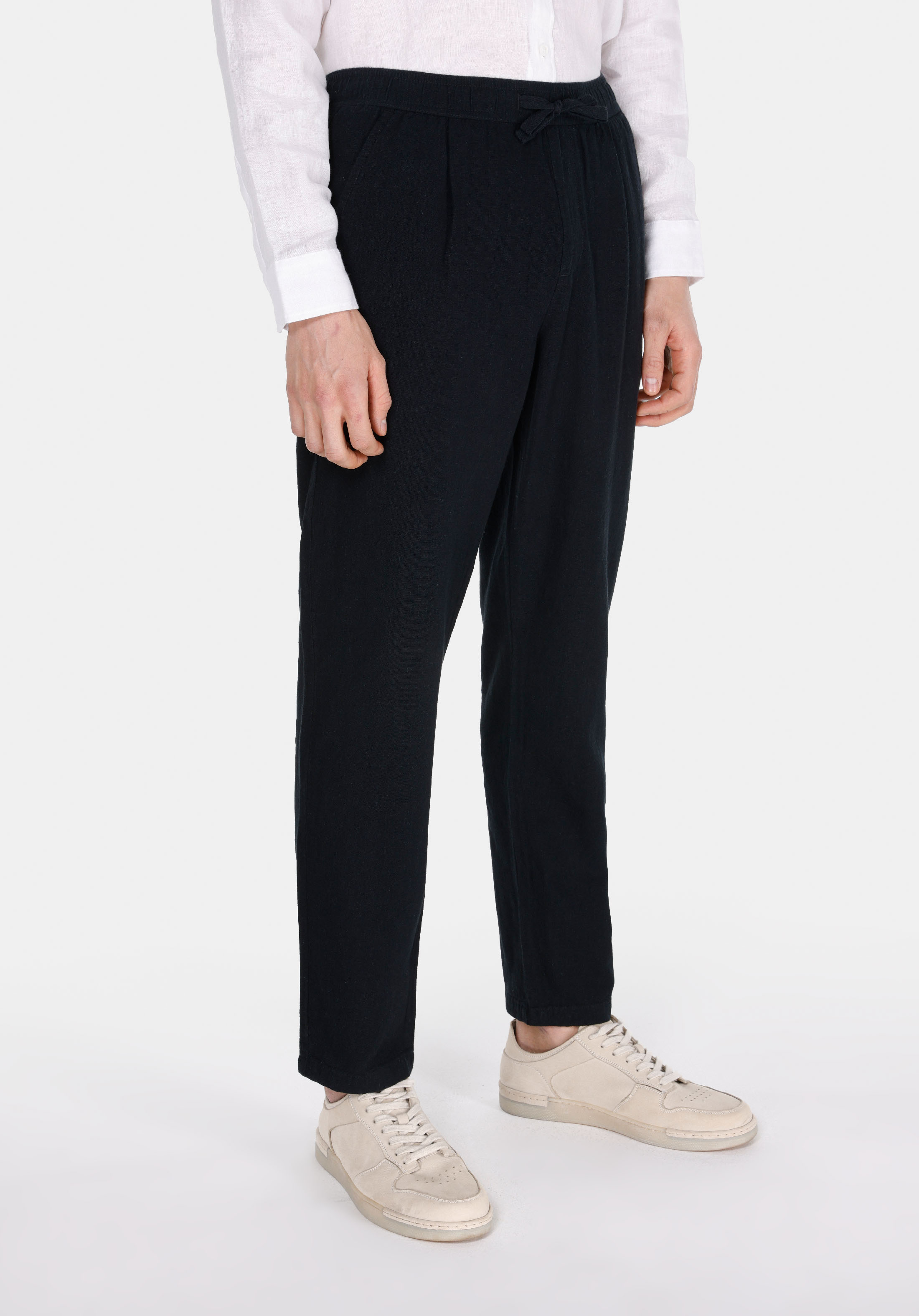Regular Fit Orta Bel Uzun Paça Erkek Keten Karışımlı Siyah  Pantolon