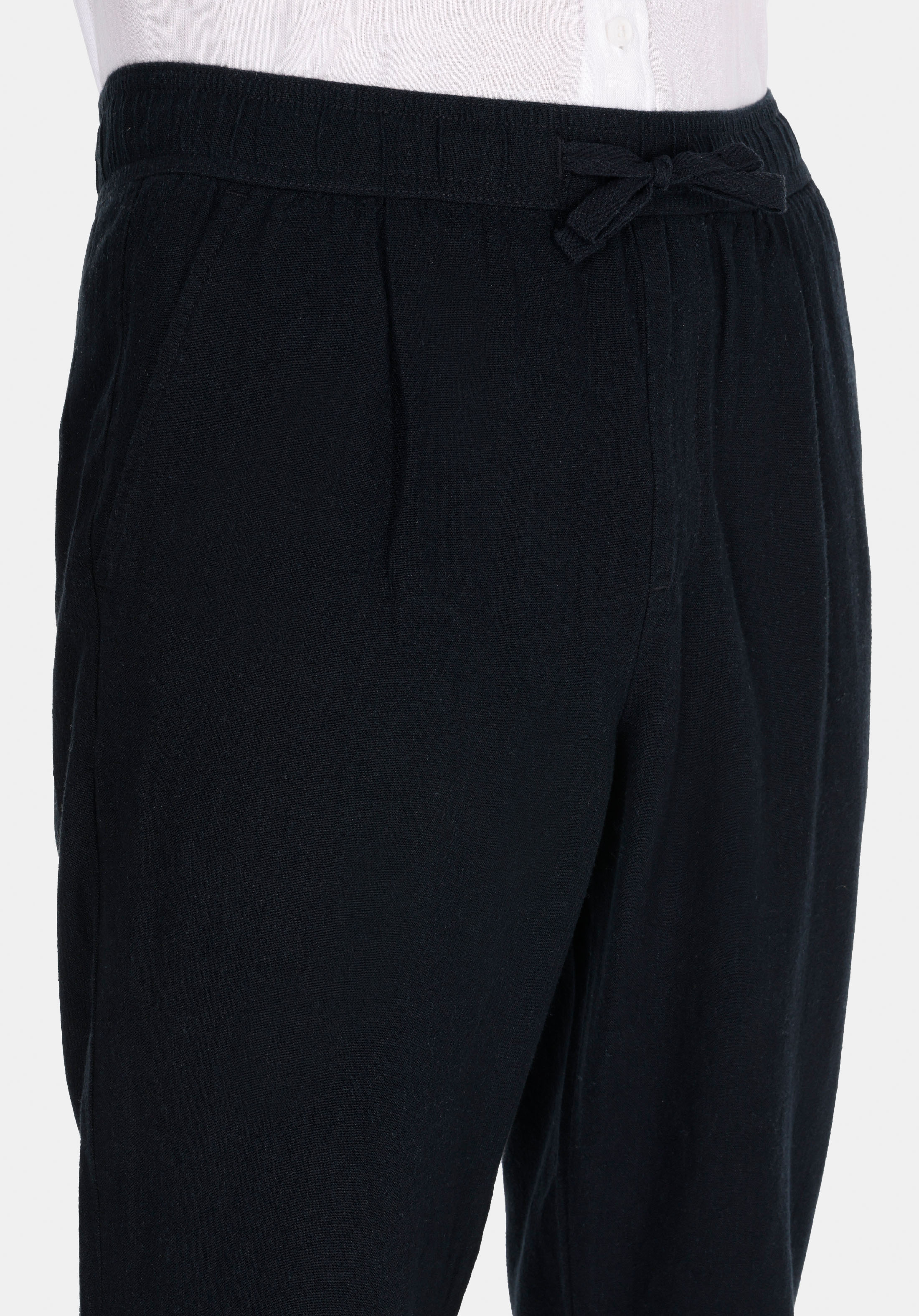 Regular Fit Orta Bel Uzun Paça Erkek Keten Karışımlı Siyah  Pantolon