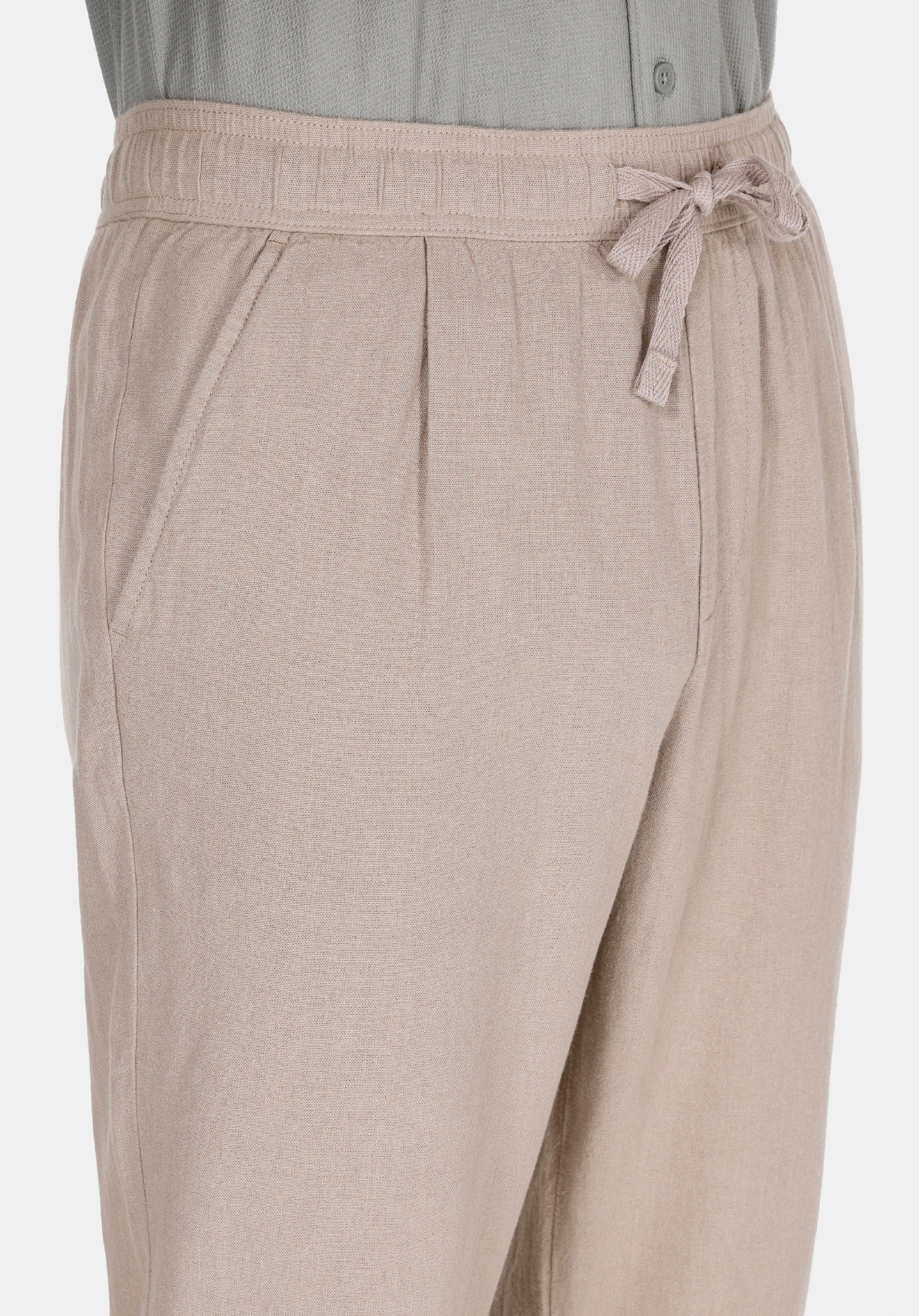 Regular Fit Orta Bel Uzun Paça Erkek Keten Karışımlı Bej  Pantolon