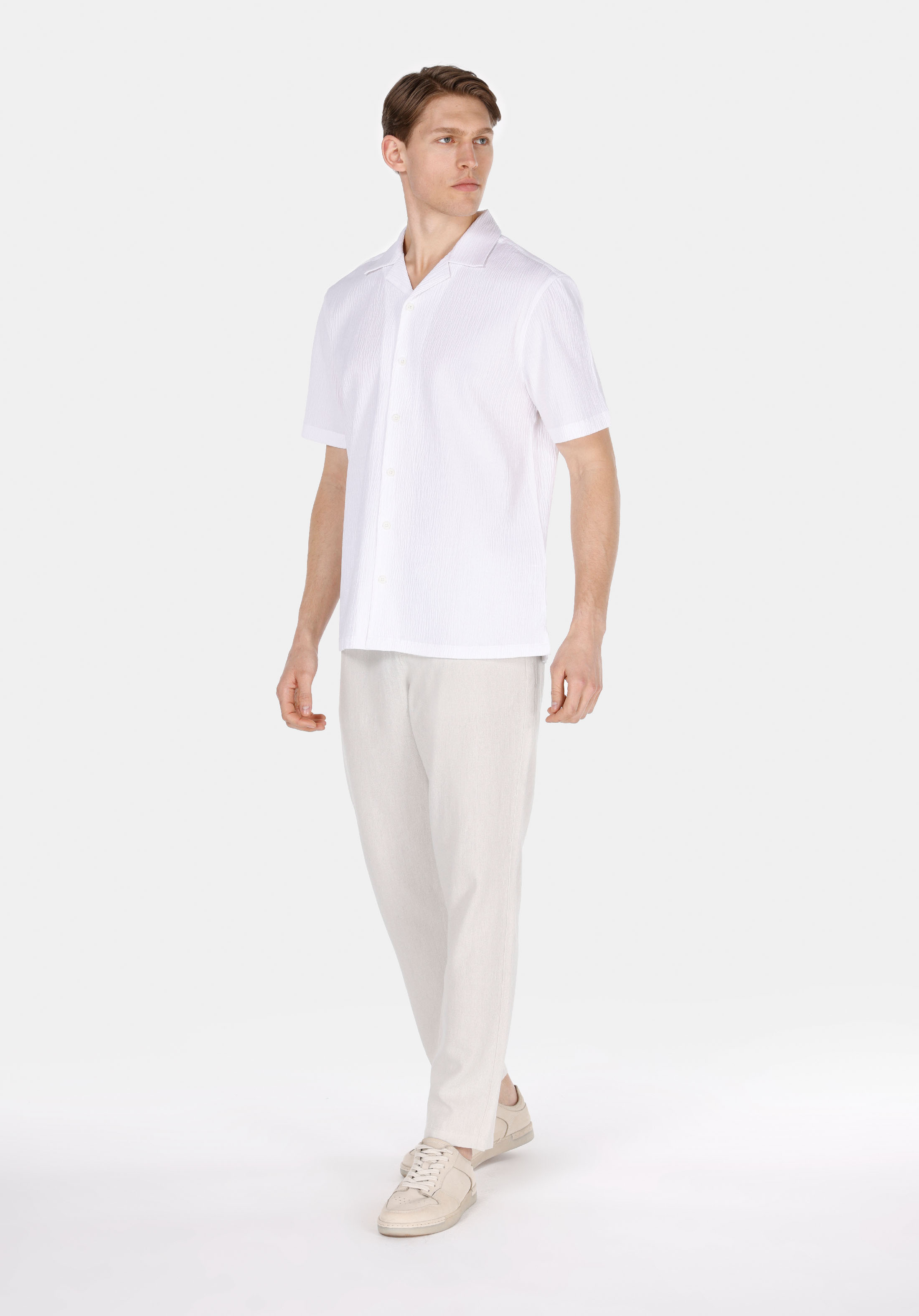 Regular Fit Orta Bel Uzun Paça Erkek Keten Karışımlı Taş  Pantolon