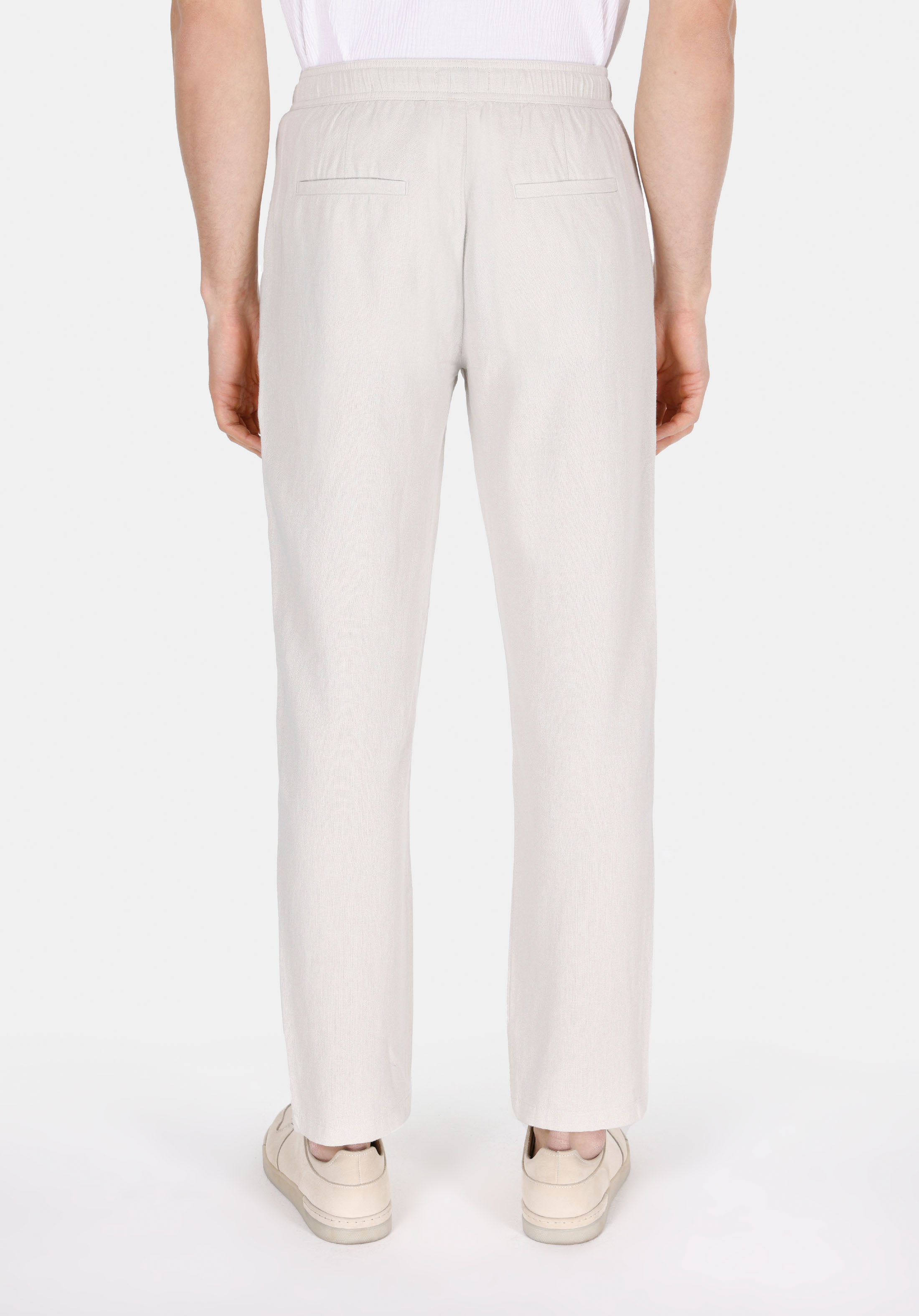 Regular Fit Orta Bel Uzun Paça Erkek Keten Karışımlı Taş  Pantolon