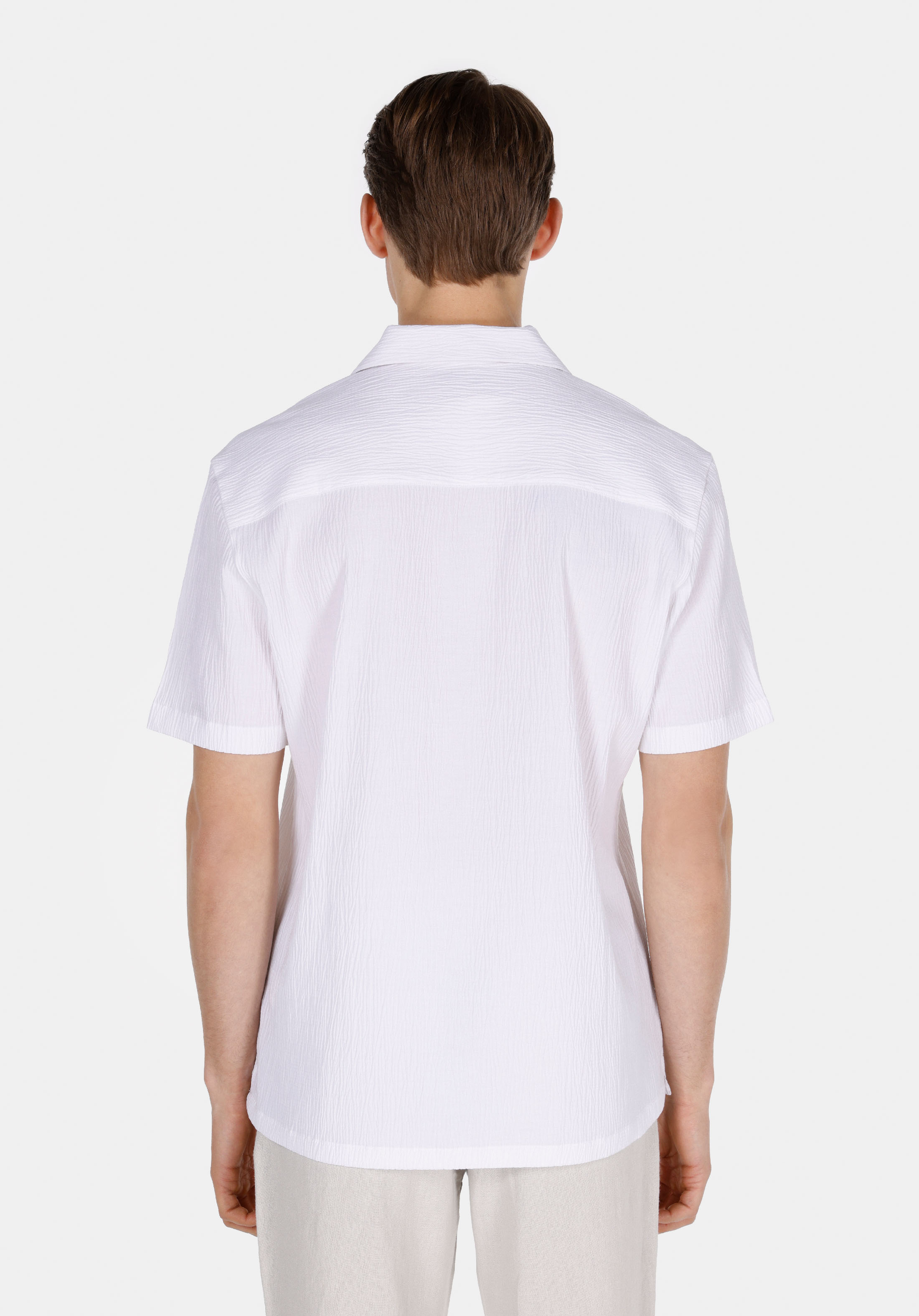 Regular Fit Shirt Neck Jakarlı Erkek Beyaz Kısa Kol Gömlek