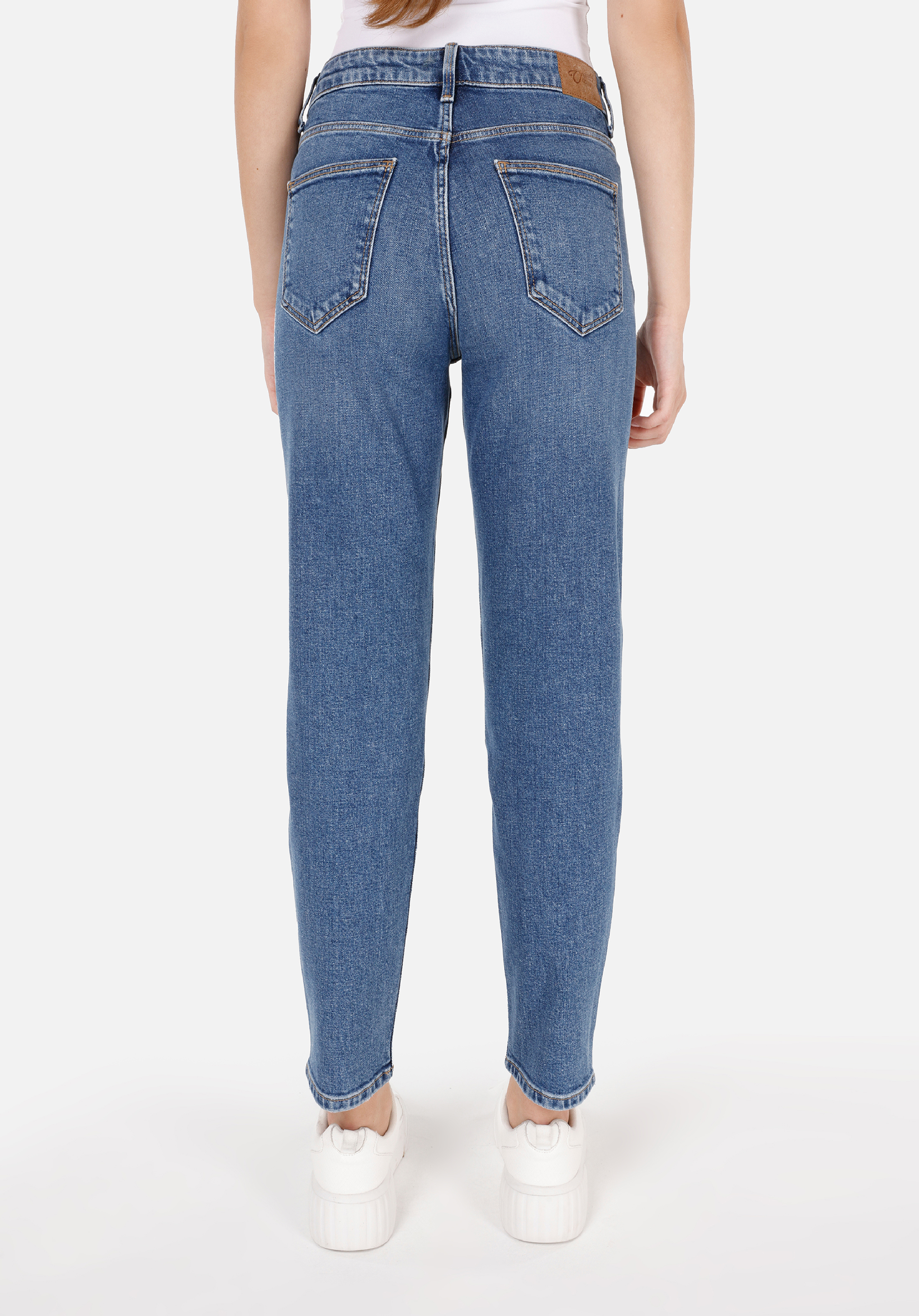 Mom Fit  Daralan Paça Kadın İndigo Jean Pantolon