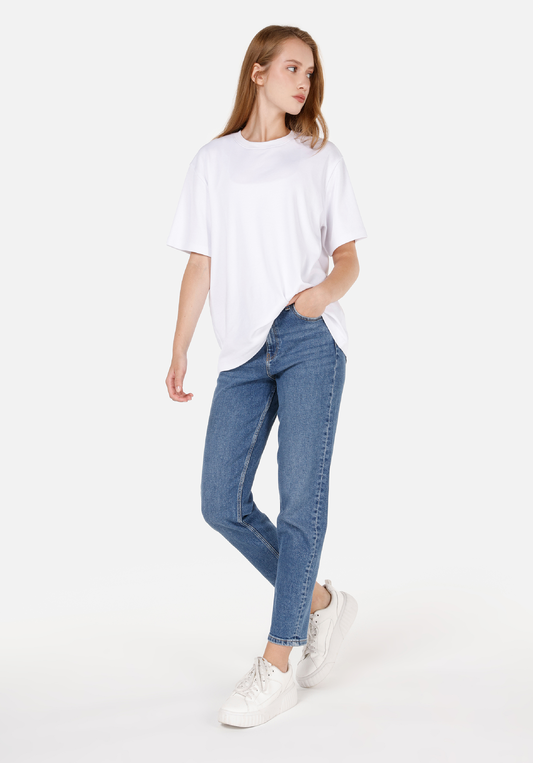 Mom Fit  Daralan Paça Kadın İndigo Jean Pantolon