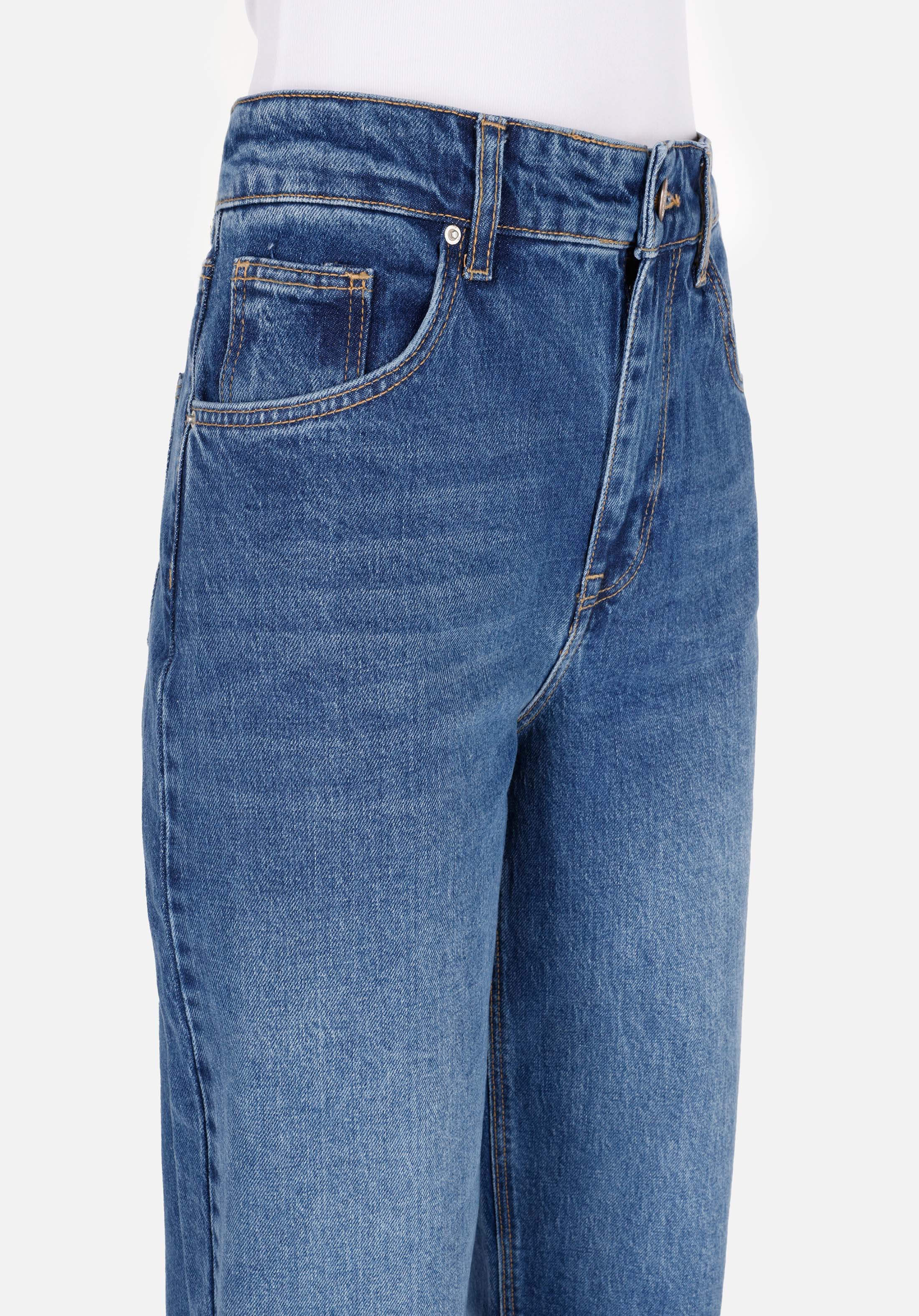 Barrel Fit Orta Bel Düz Paça Kadın İndigo Jean Pantolon