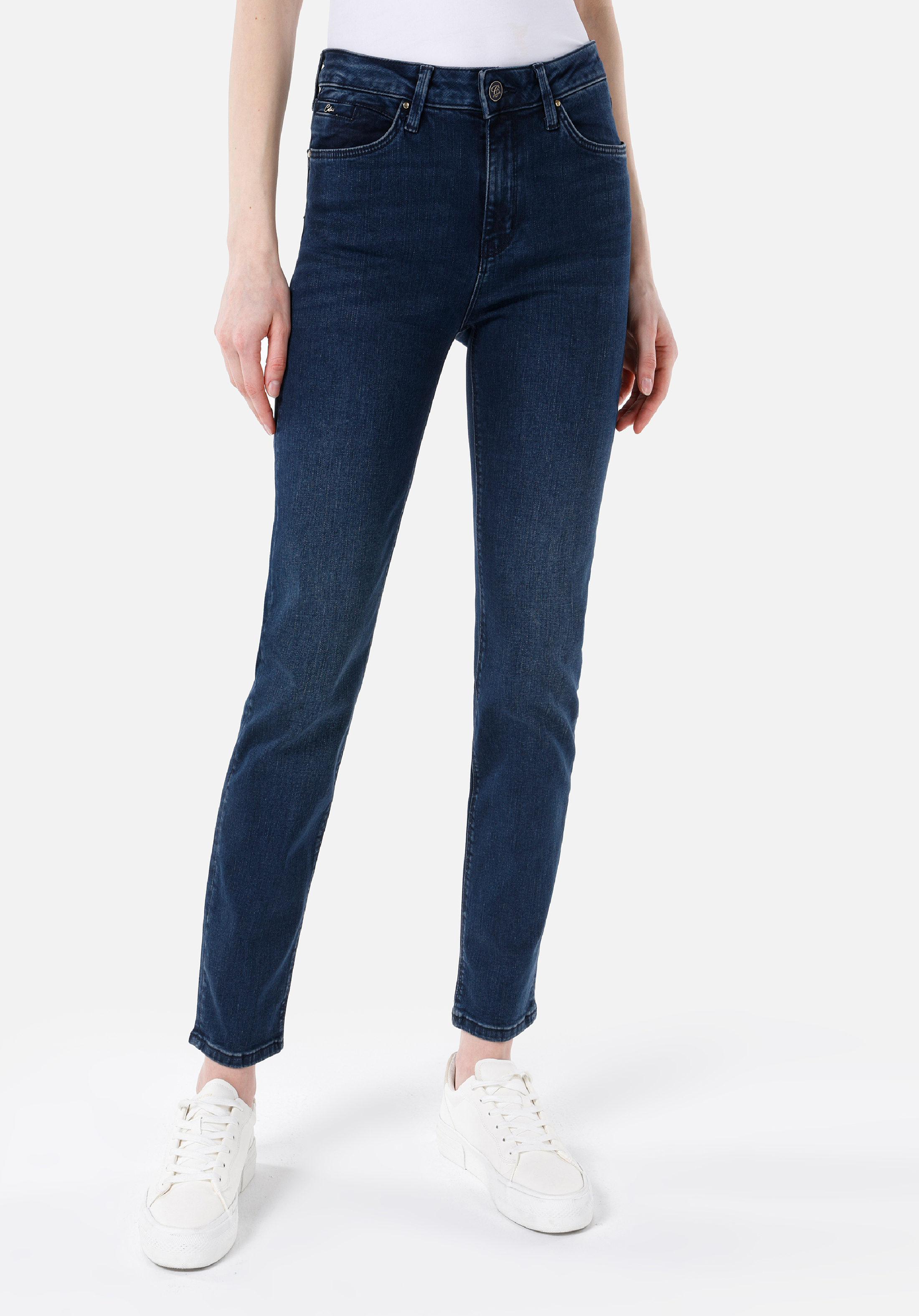 Slim Fit Orta Bel Düz Paça Kadın İndigo Jean Pantolon