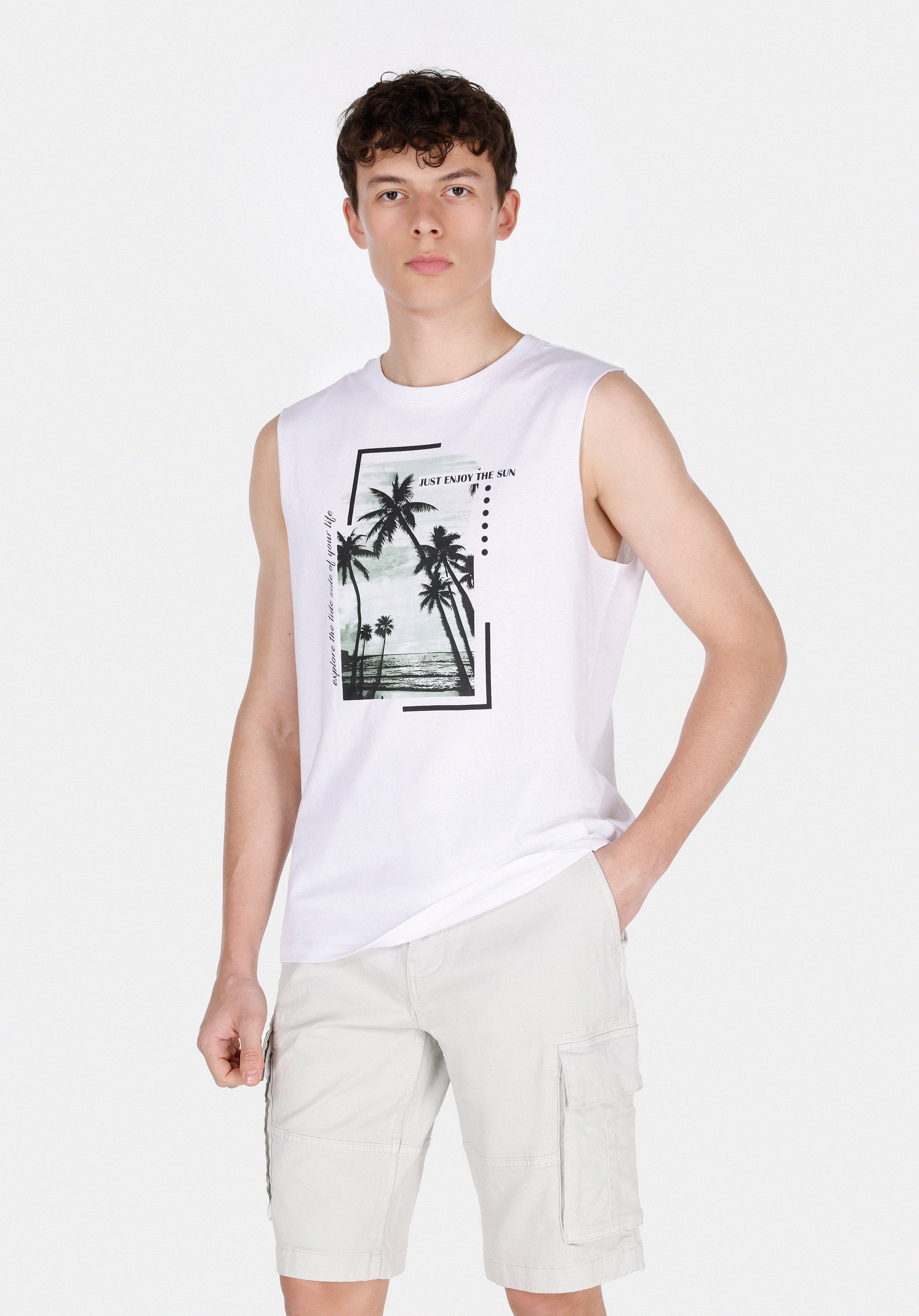 Regular Fit Yuvarlak Yaka Kolsuz Erkek Beyaz Atlet