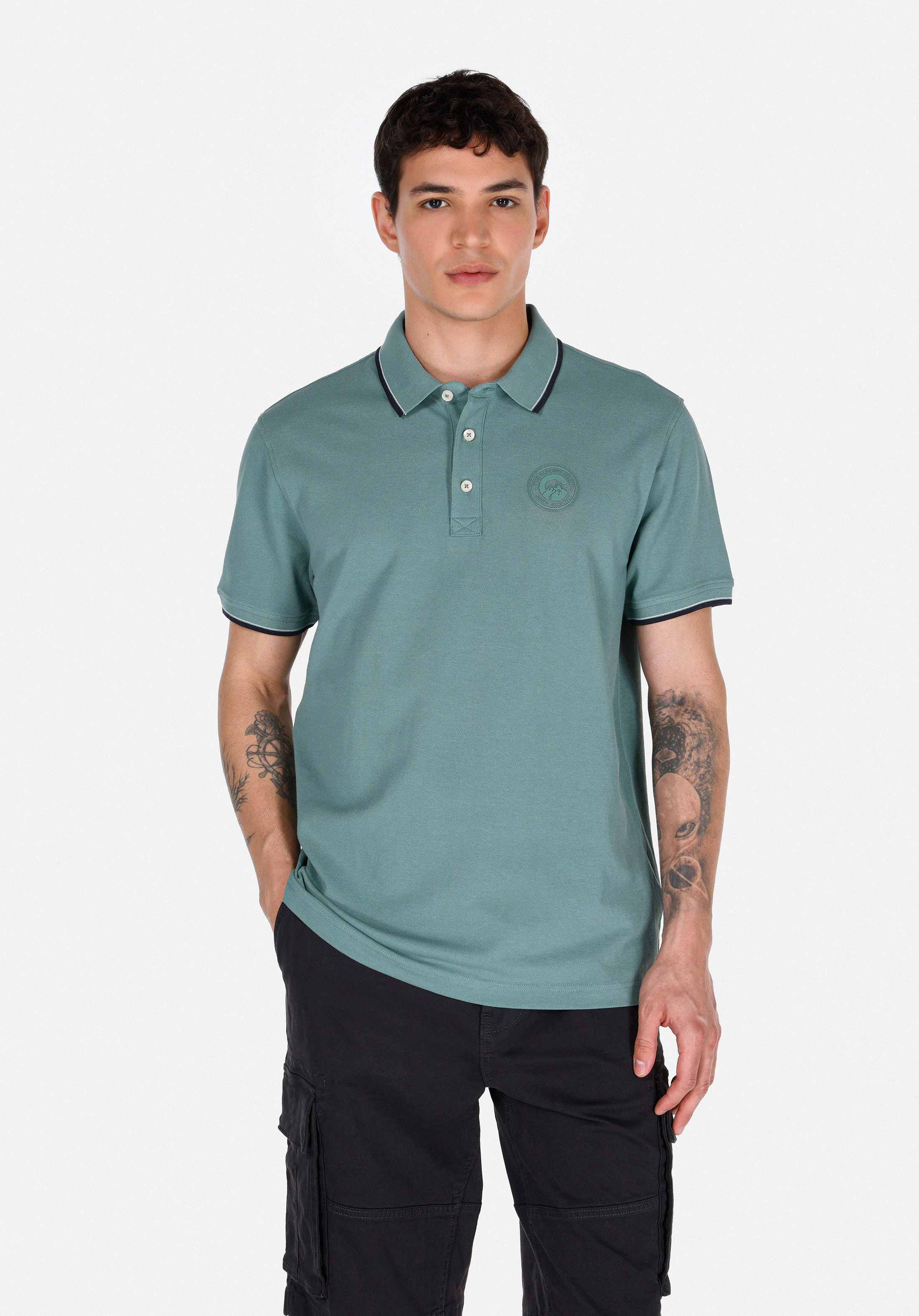 Regular Fit Polo Yaka Düz Erkek Yeşil Kısa Kol Tişört