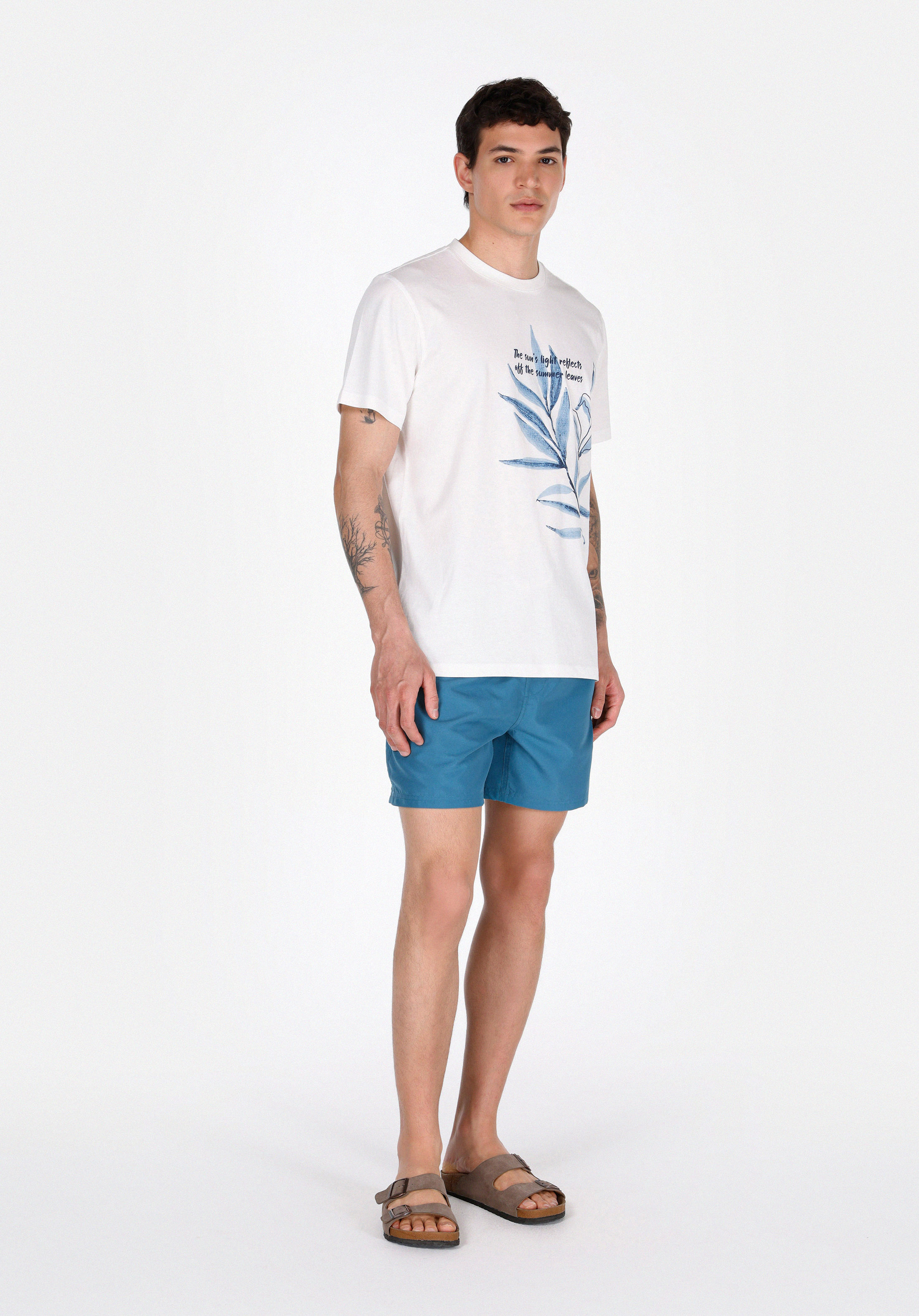 Slim Fit Düz Erkek Mavi Deniz Şortu