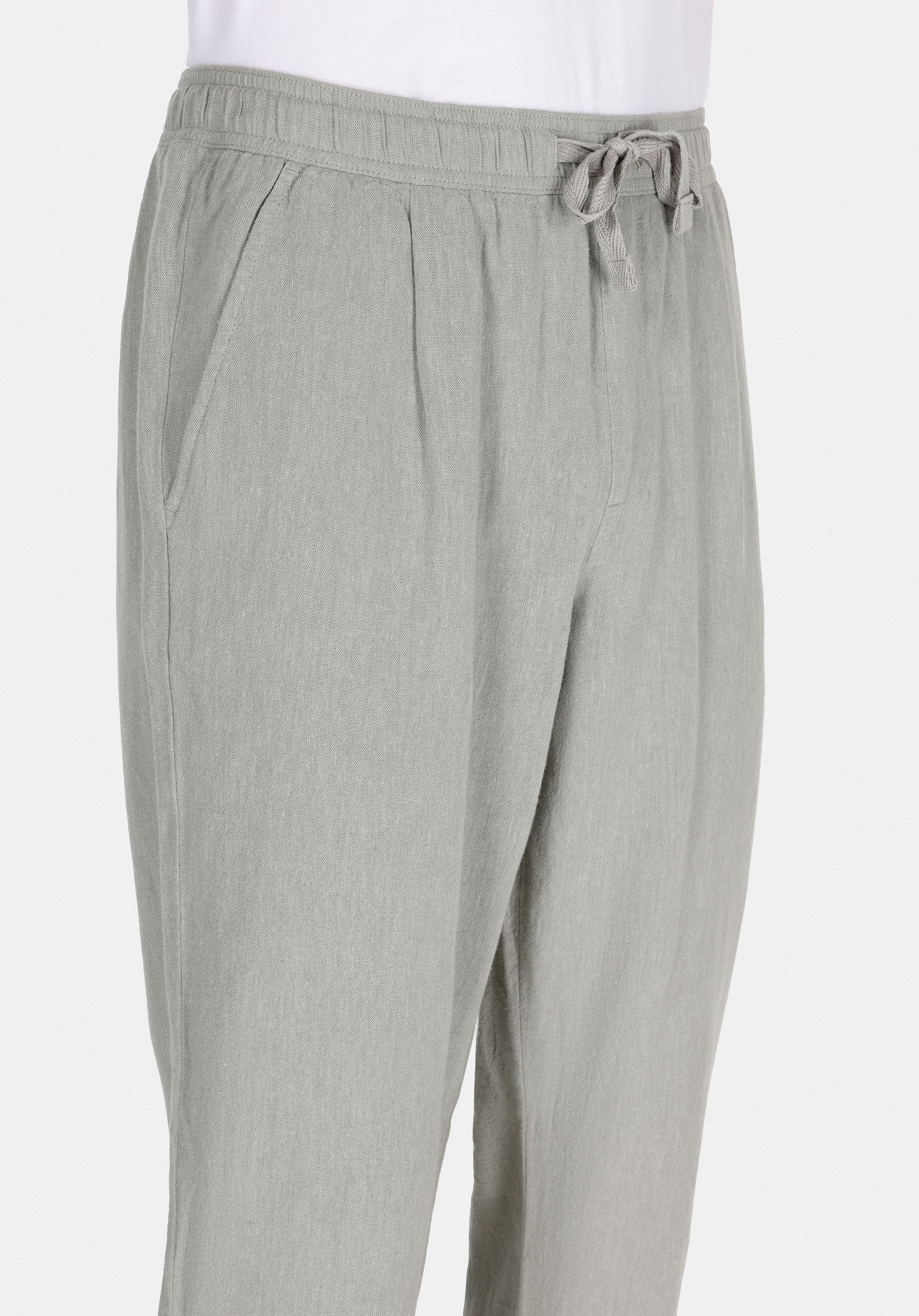 Regular Fit Orta Bel Uzun Paça Erkek Keten Karışımlı Yeşil  Pantolon