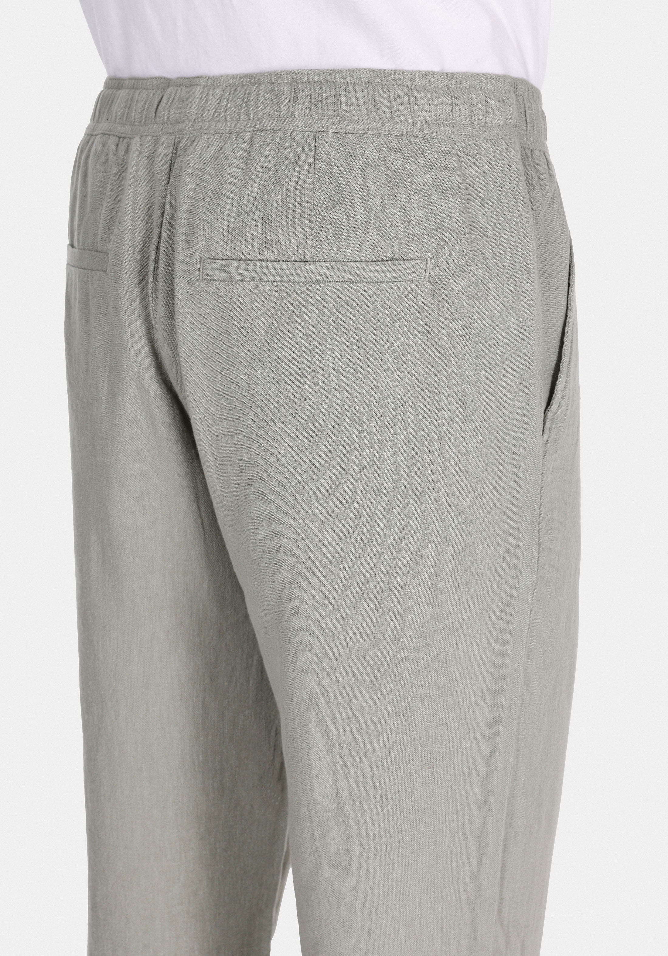 Regular Fit Orta Bel Uzun Paça Erkek Keten Karışımlı Yeşil  Pantolon