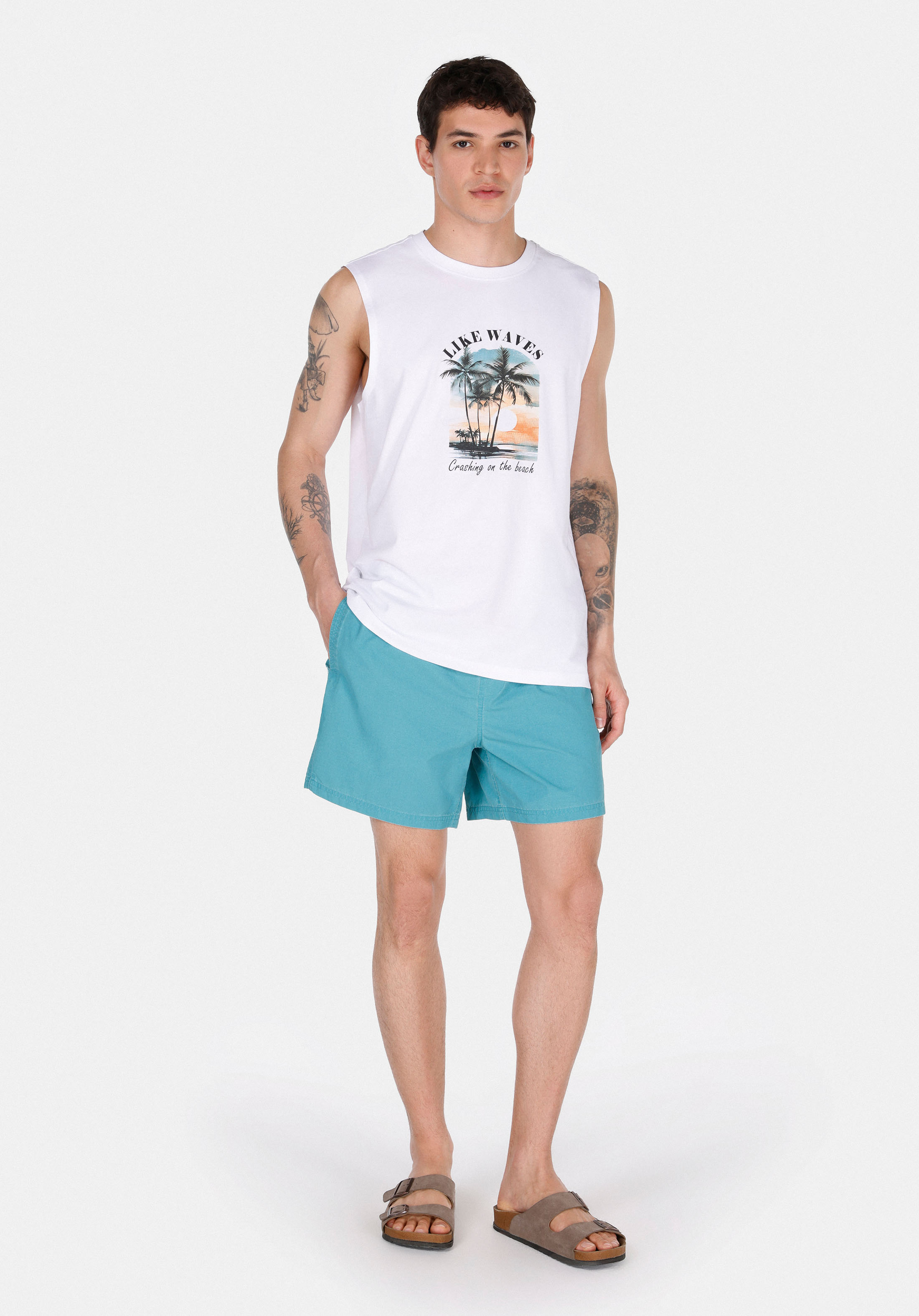 Slim Fit Düz Erkek Mavi Deniz Şortu