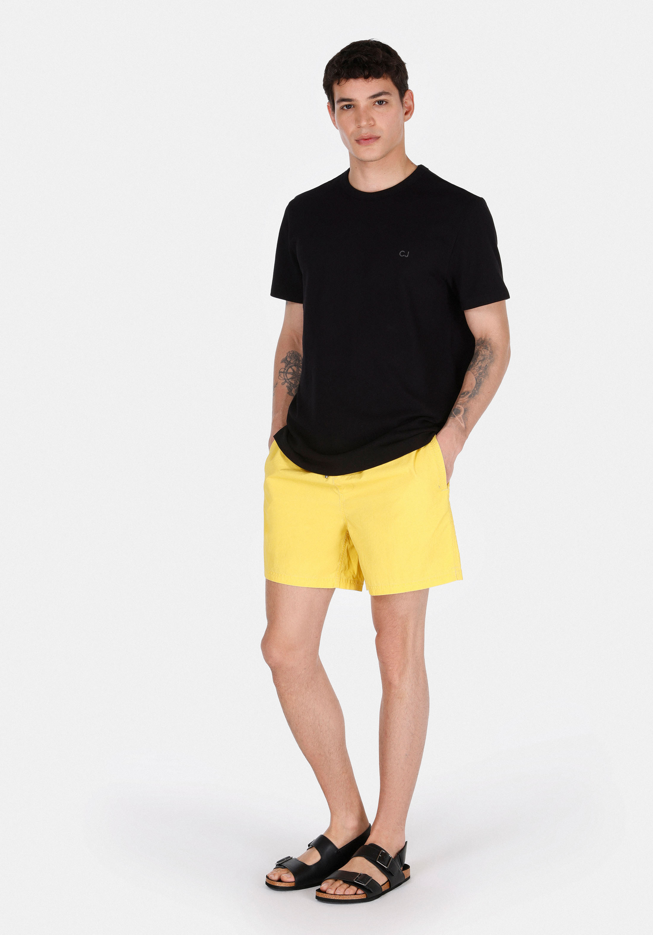 Slim Fit Düz Erkek Sari Deniz Şortu