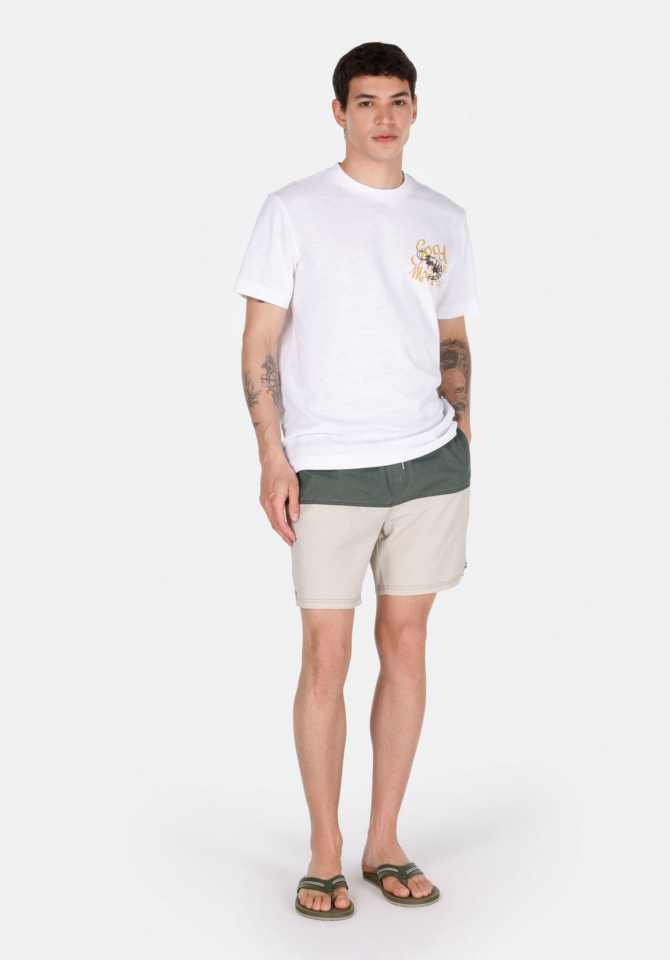 Slim Fit Baskılı Erkek Yeşil Deniz Şortu