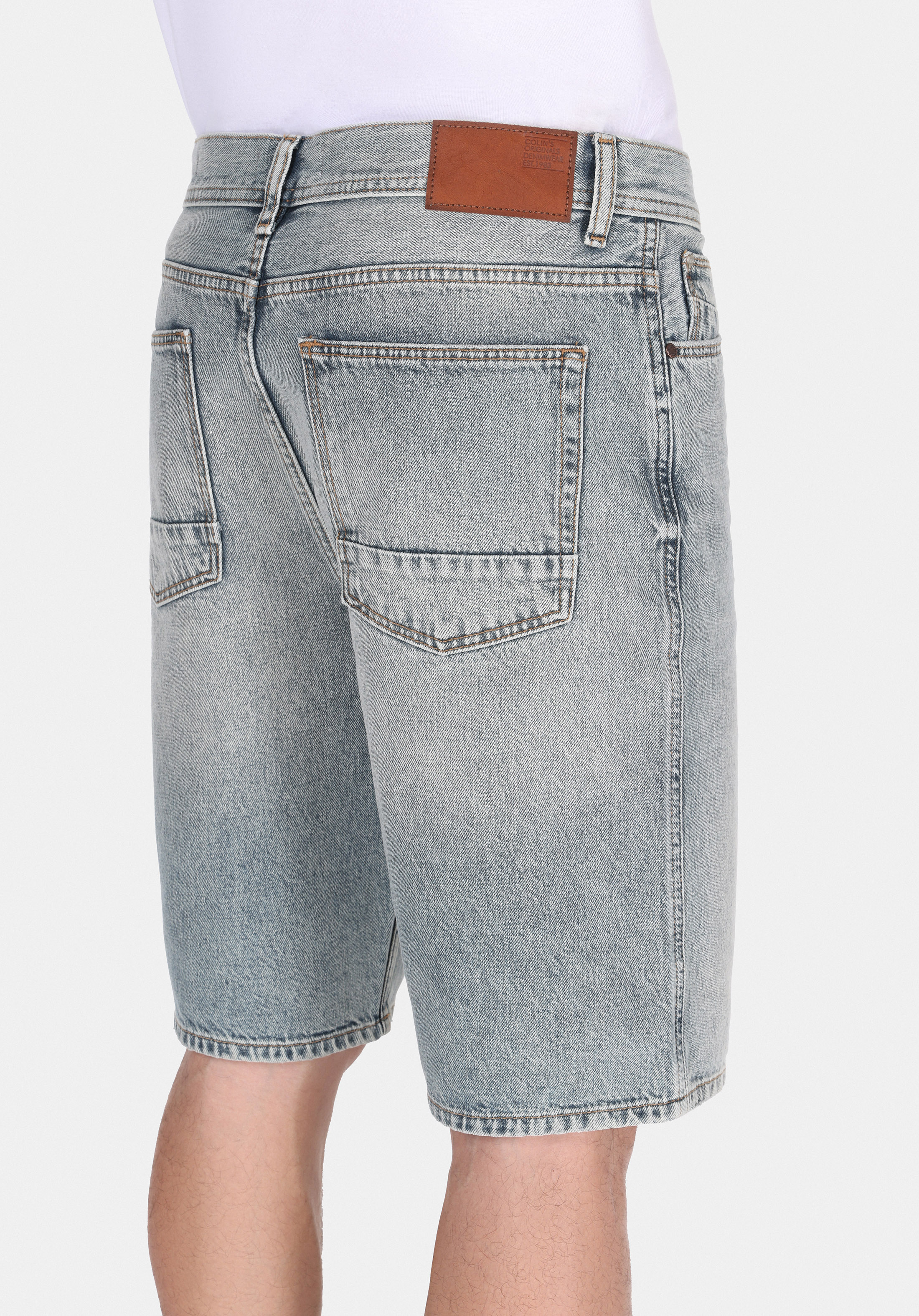 Loose Straight Fit Orta Bel Düz Erkek İndigo Jean Şort