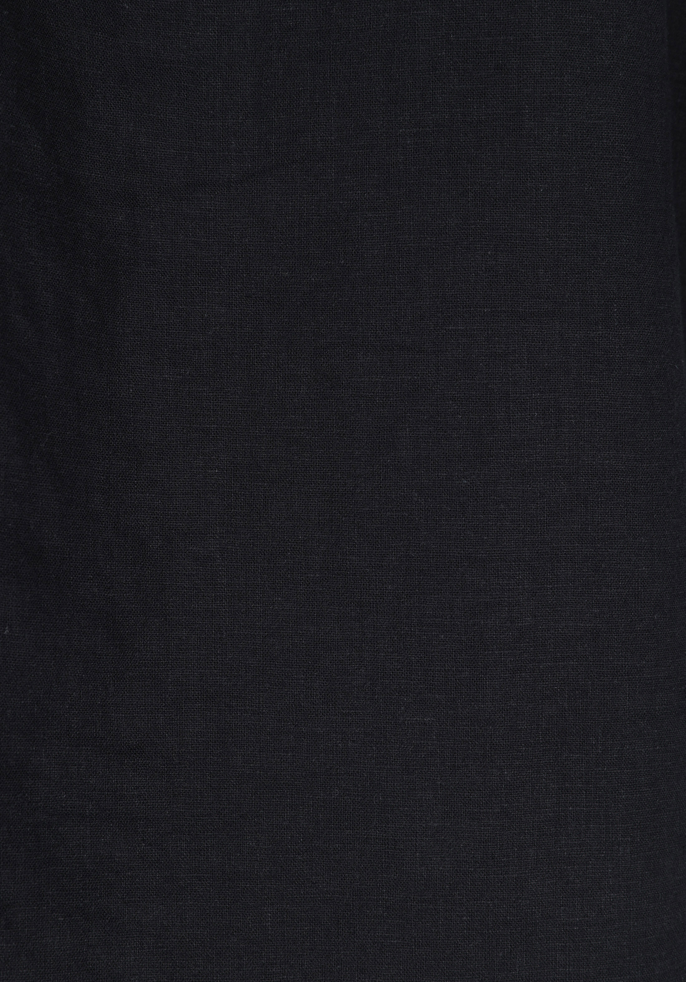 Relaxed Fit Shirt Neck Düz Erkek Keten Karışımlı Siyah Uzun Kol Gömlek