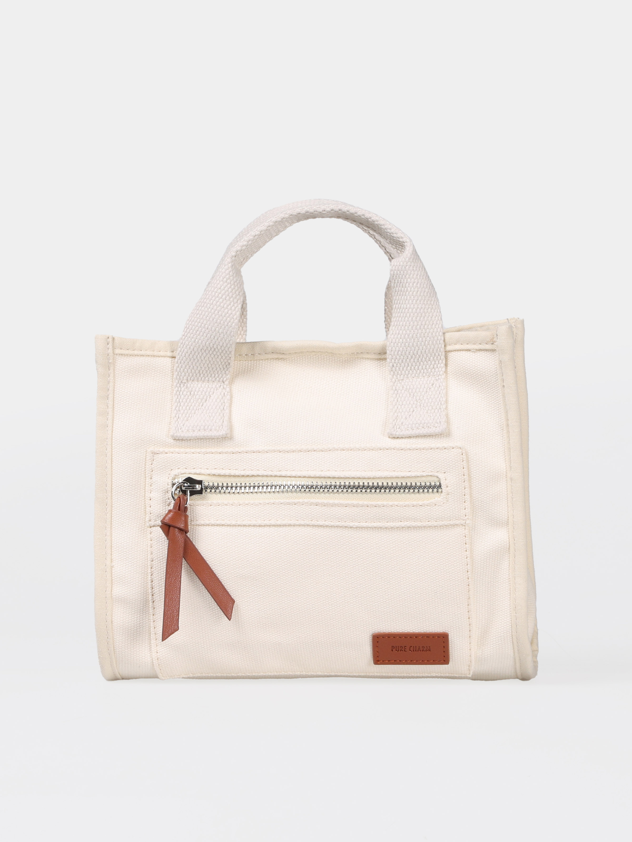 Kadın Ekru Fermuar Detaylı Çanta