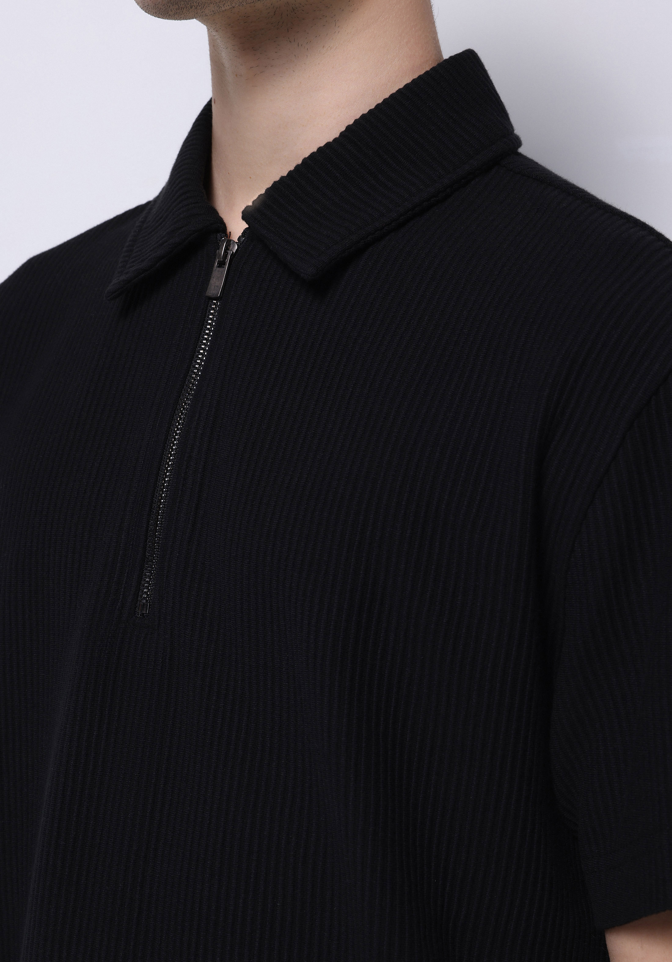 Comfort Fit Polo Yaka Düz Erkek Siyah Kısa Kol Tişört