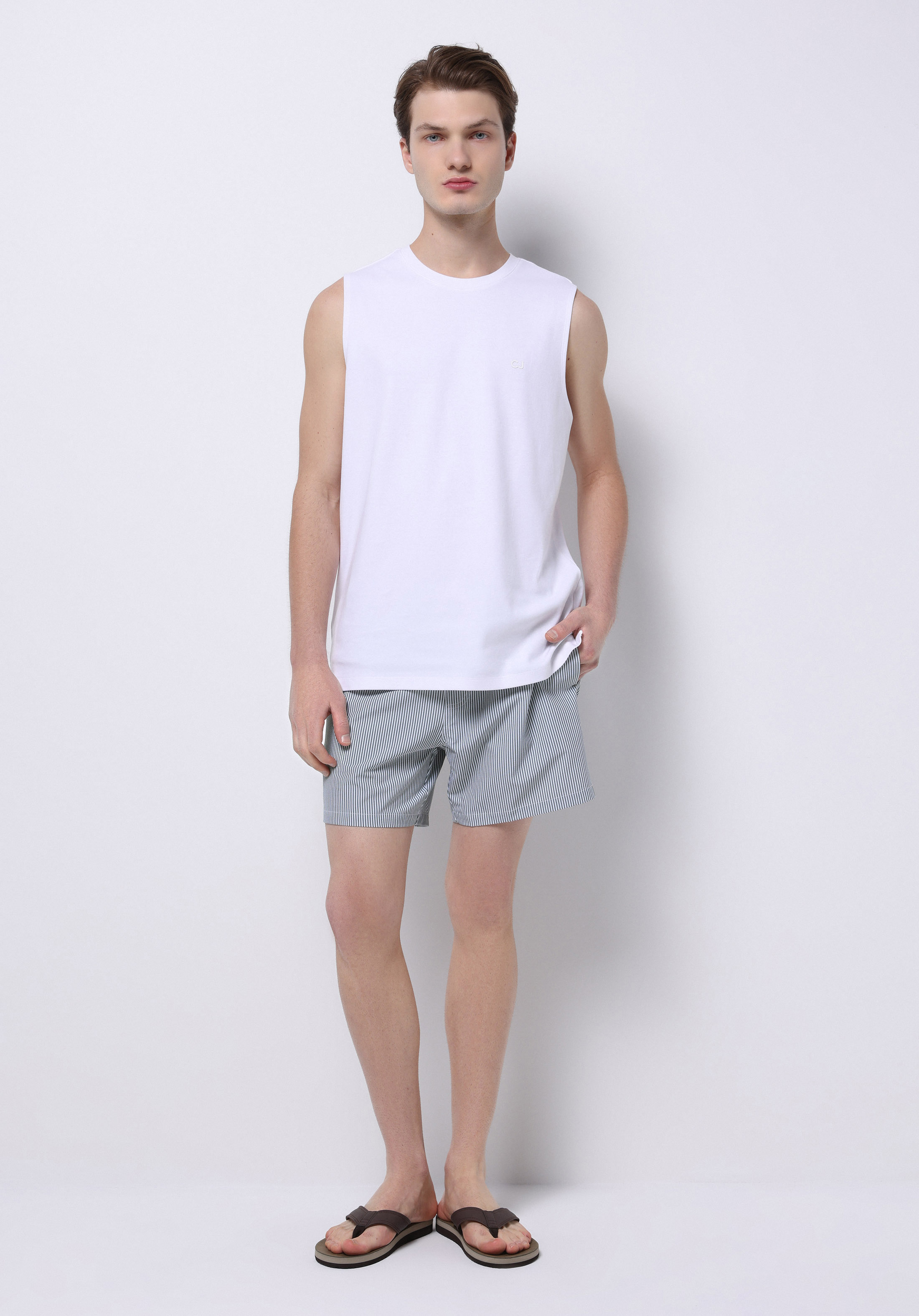Slim Fit Çizgili Erkek Yeşil Deniz Şortu