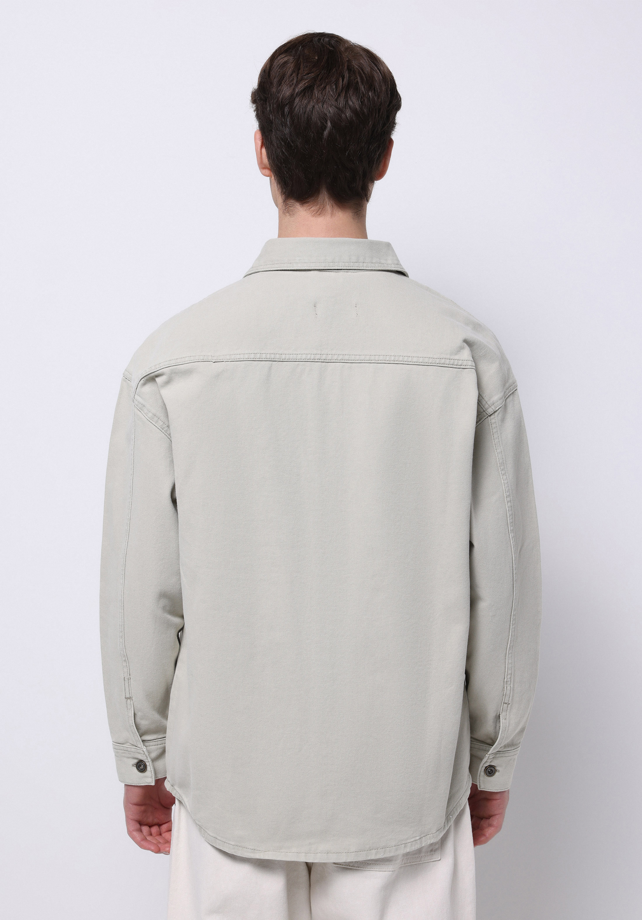 Oversize Fit Klasik Yaka Düz Erkek Bej Uzun Kol Gömlek