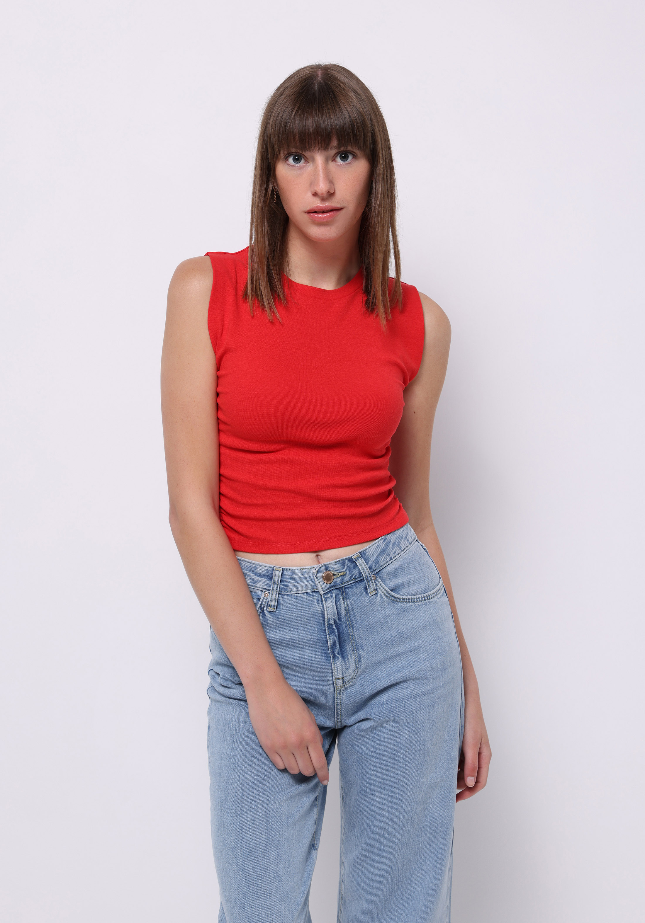 Slim Fit  Kolsuz Kadın Kirmizi Atlet