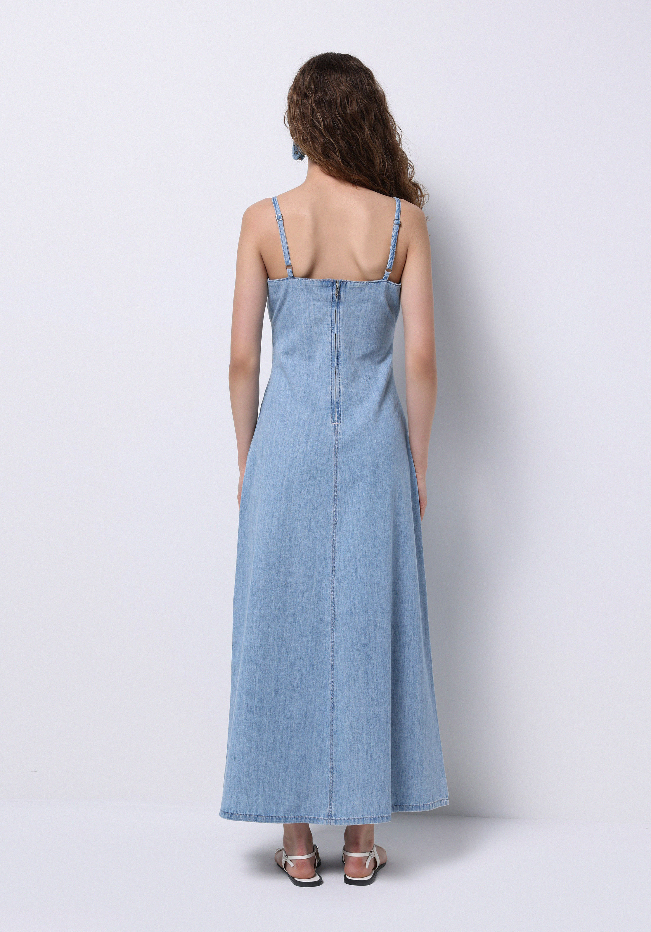 Slim Fit Düz Kadın Mavi Kolsuz Elbise