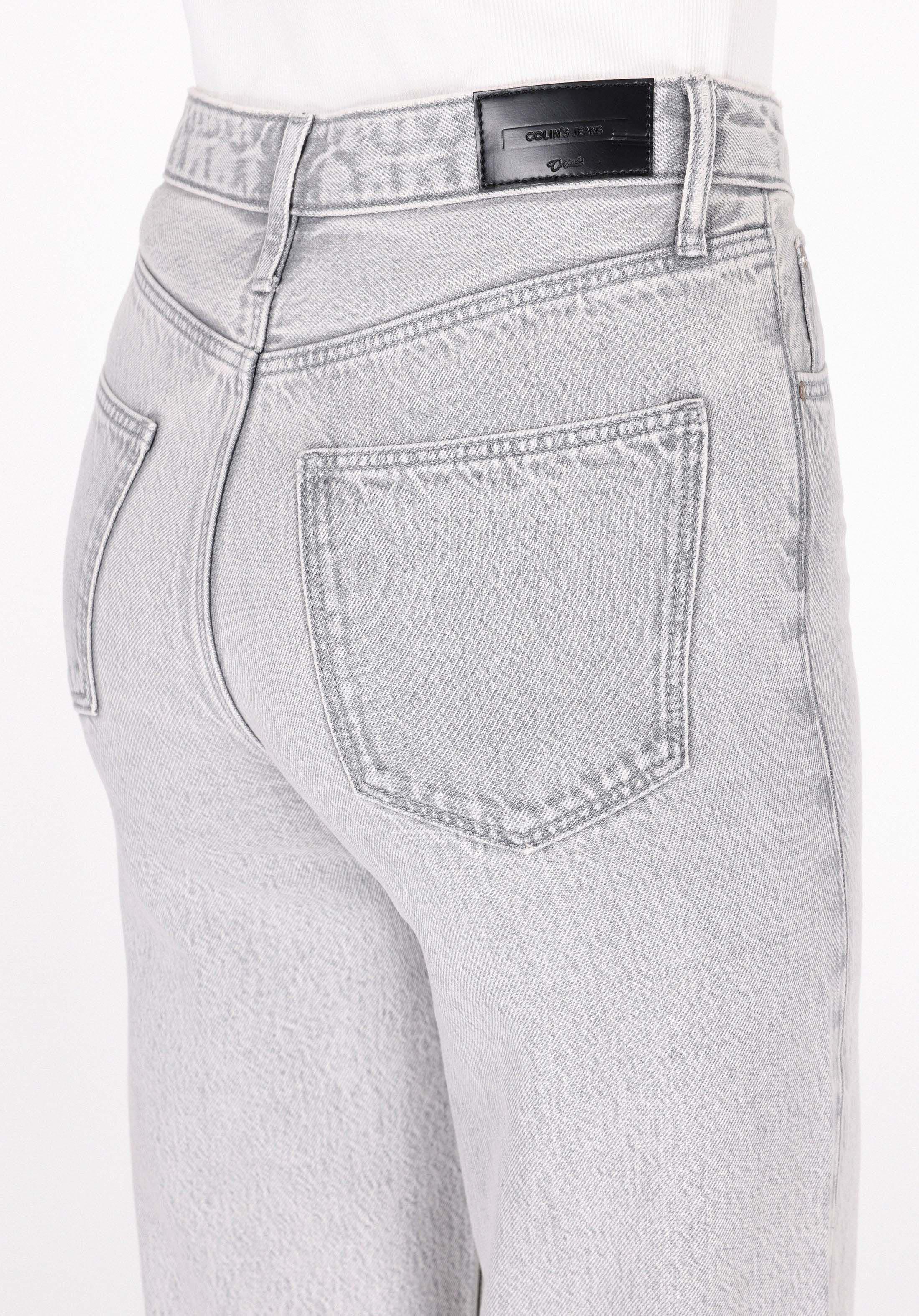 Regular Fit Yüksel Bel Geniş Paça Kadın Gri Jean Pantolon