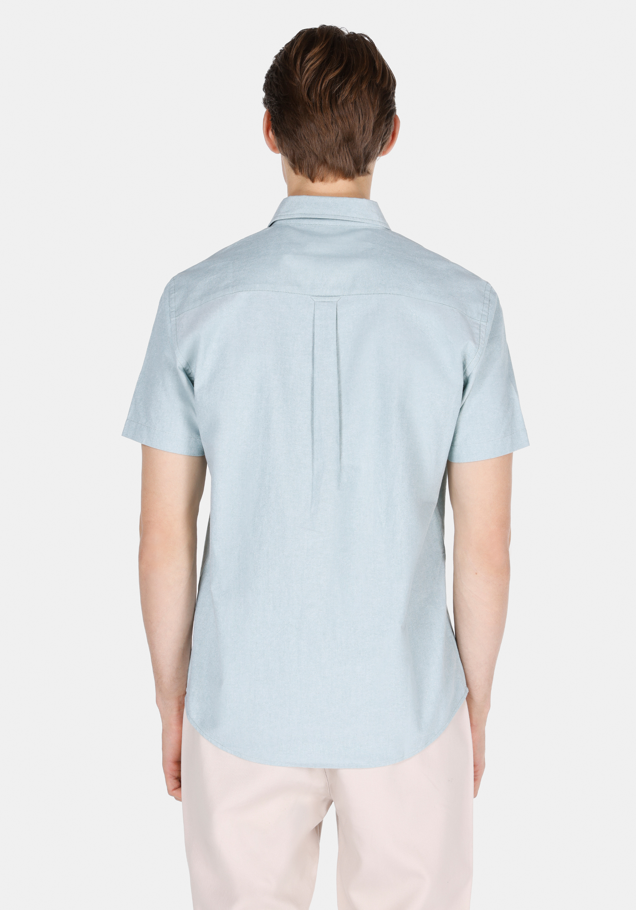 Regular Fit Shirt Neck Düz Erkek Yeşil Kısa Kol Gömlek