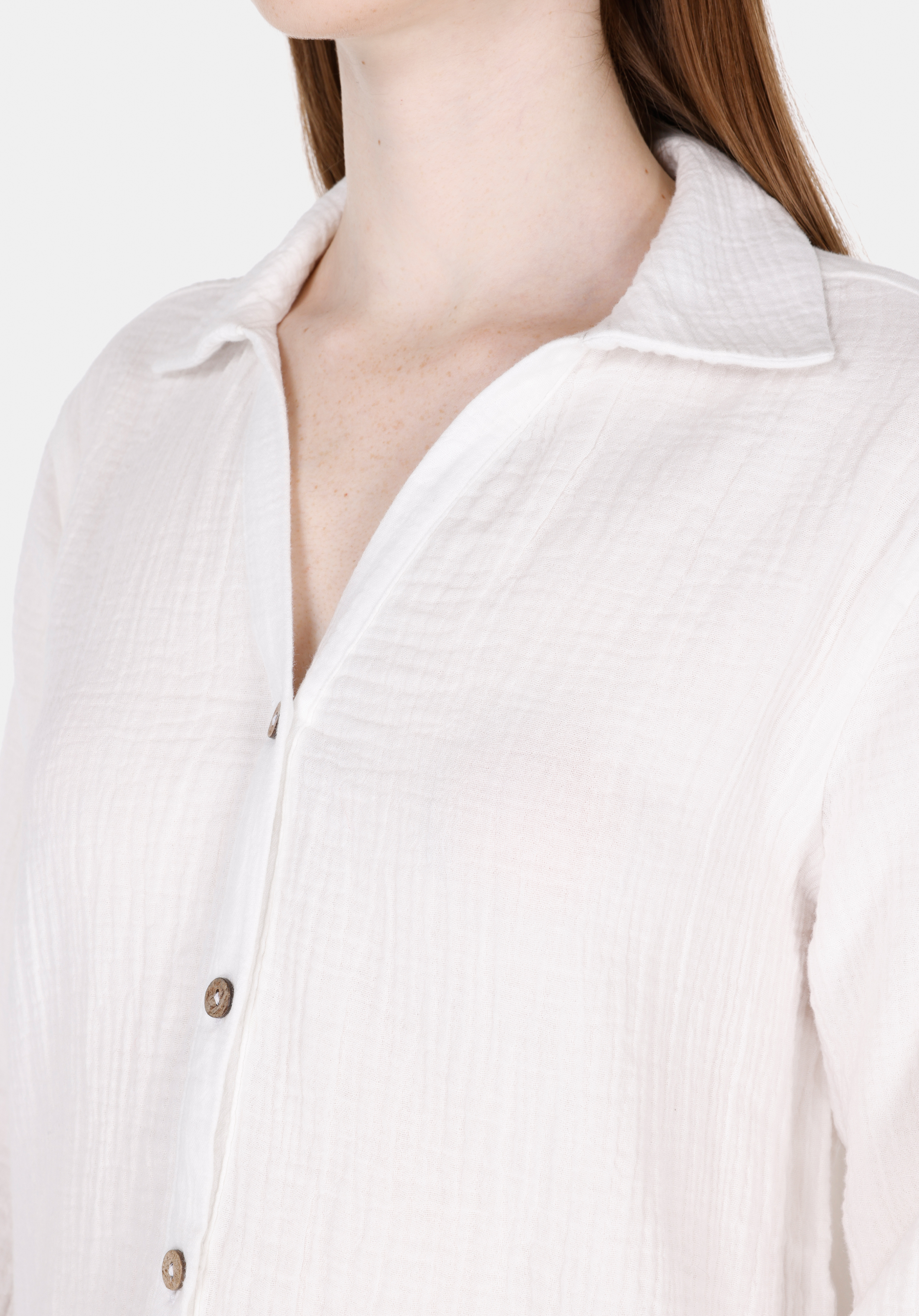Regular Fit Shirt Neck Düz Kadın Beyaz Uzun Kol Gömlek