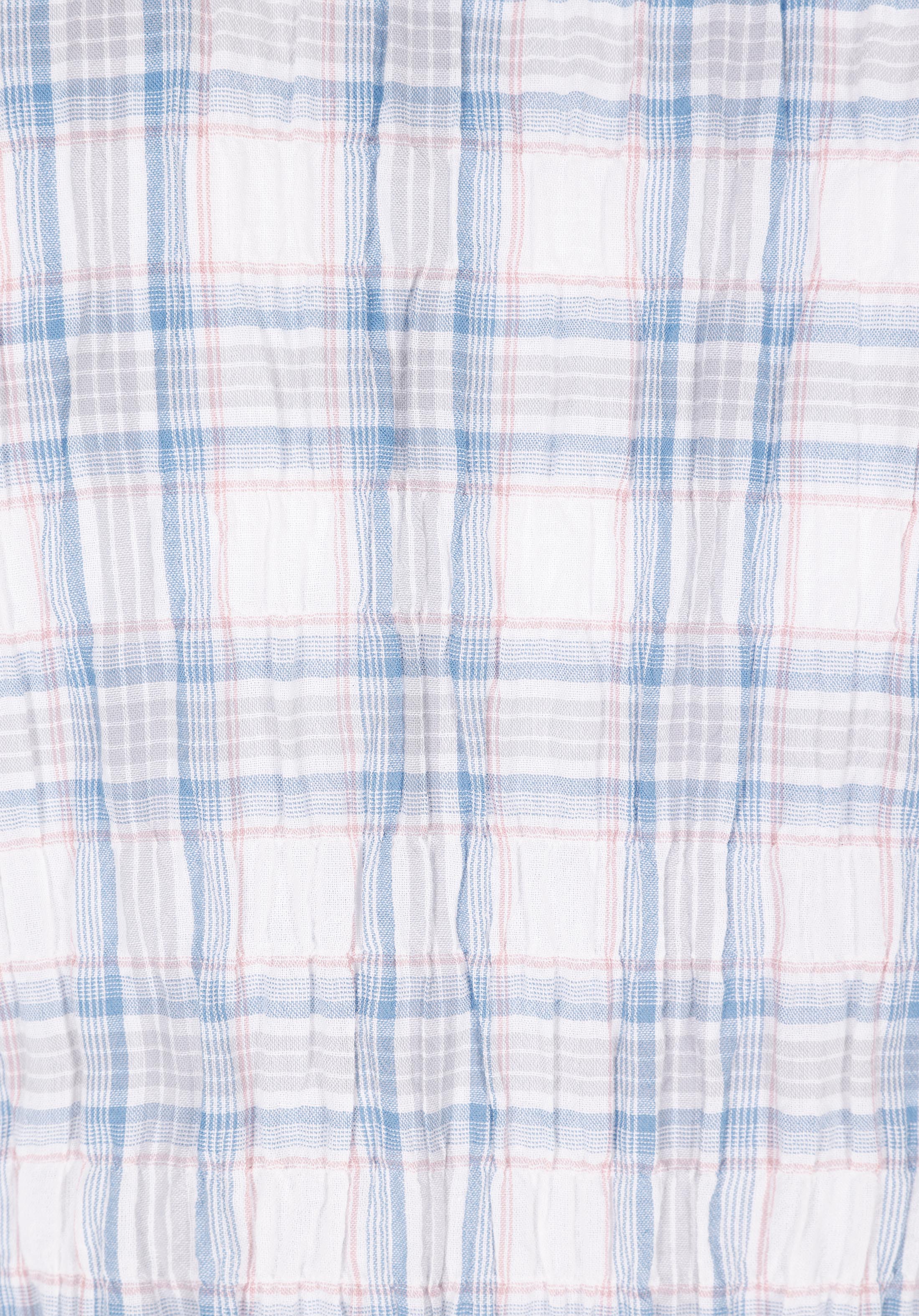 Relaxed Fit Shirt Neck Ekoseli Kadın Mavi Uzun Kol Gömlek