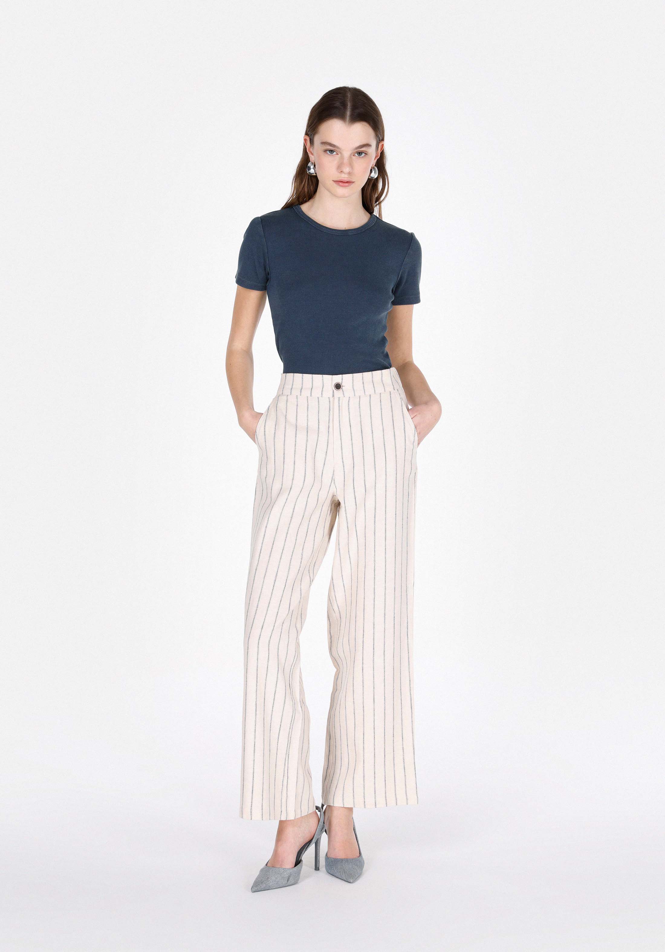 Slim Fit   Kadın Mavi Kısa Kol Tişört