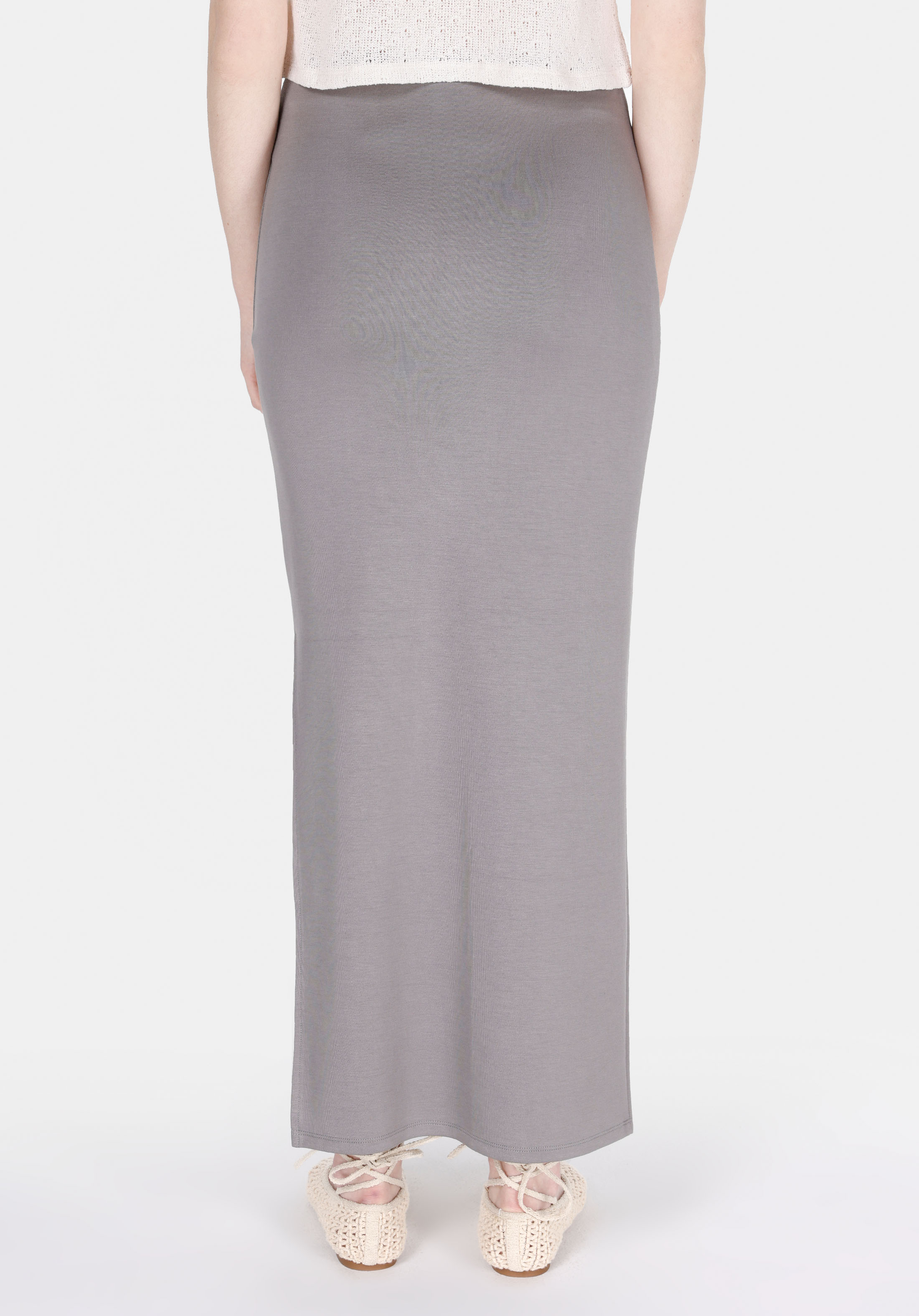 Slim Fit Düz  Kadın Gri Etek