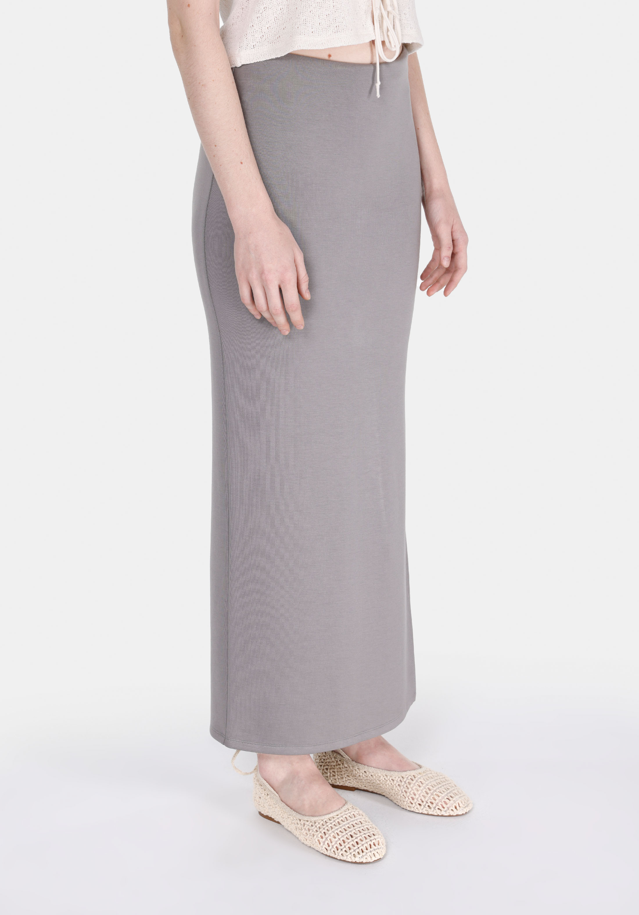 Slim Fit Düz  Kadın Gri Etek