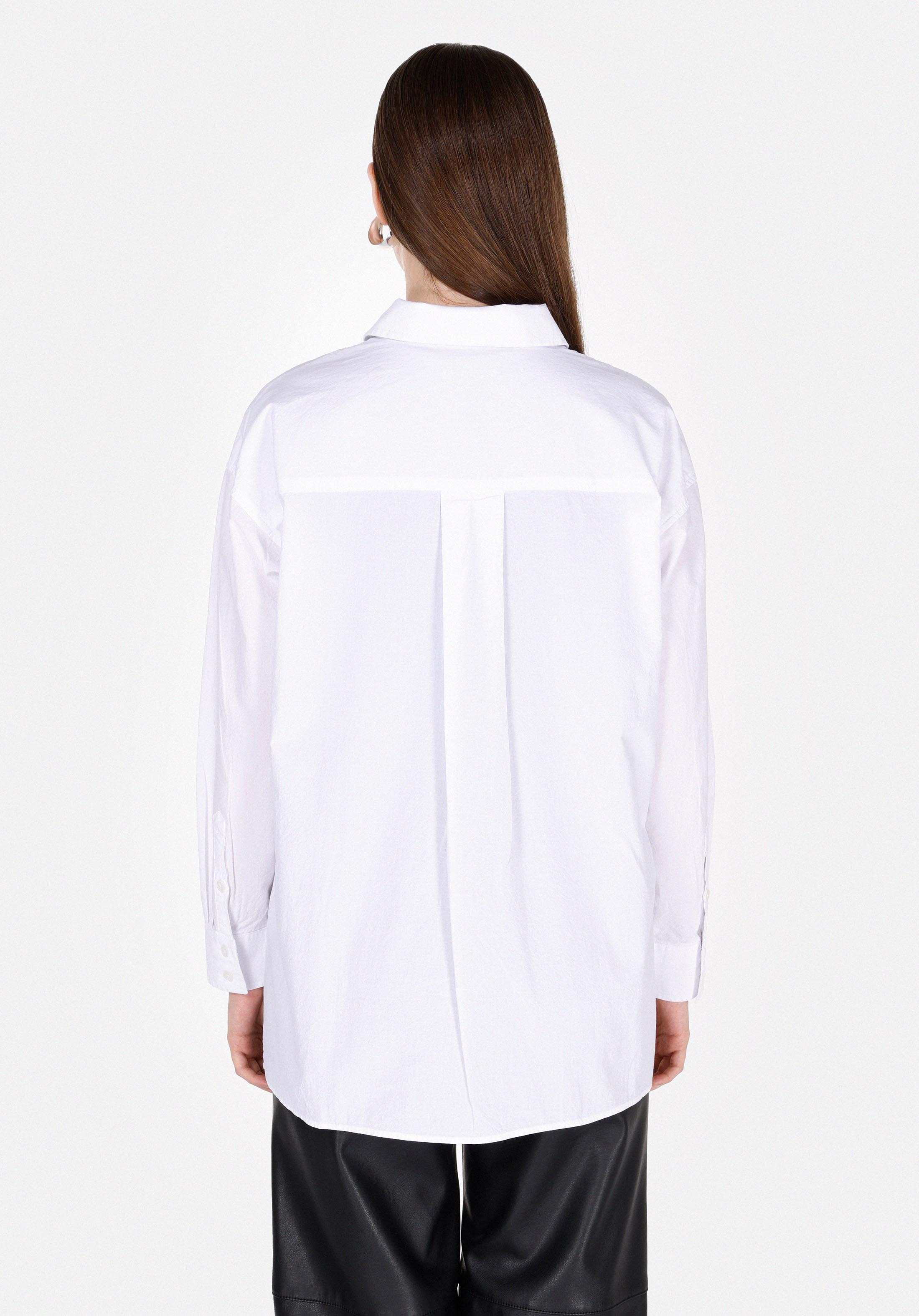 Regular Fit Shirt Neck Düz Kadın Beyaz Uzun Kol Gömlek