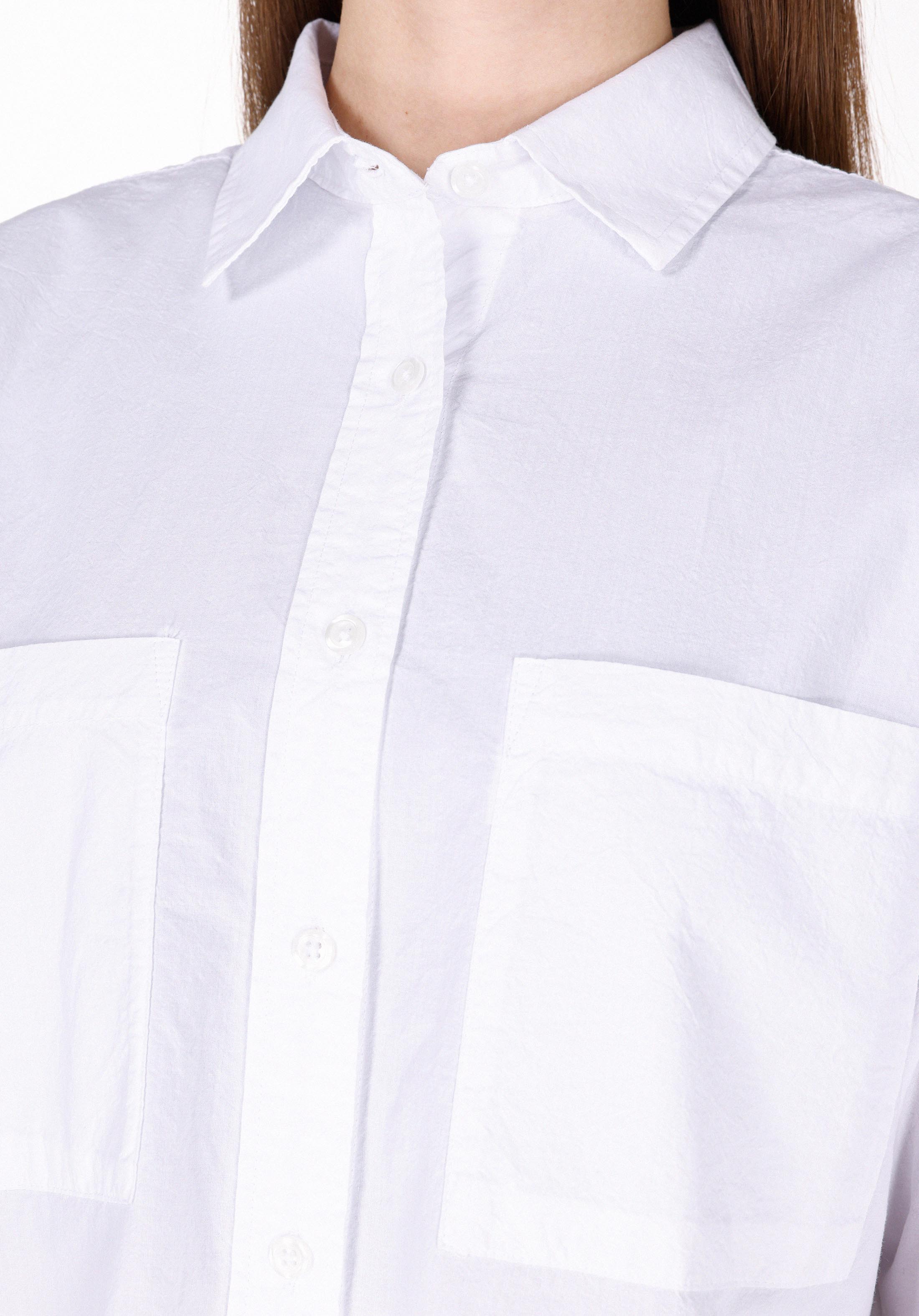 Regular Fit Shirt Neck Düz Kadın Beyaz Uzun Kol Gömlek