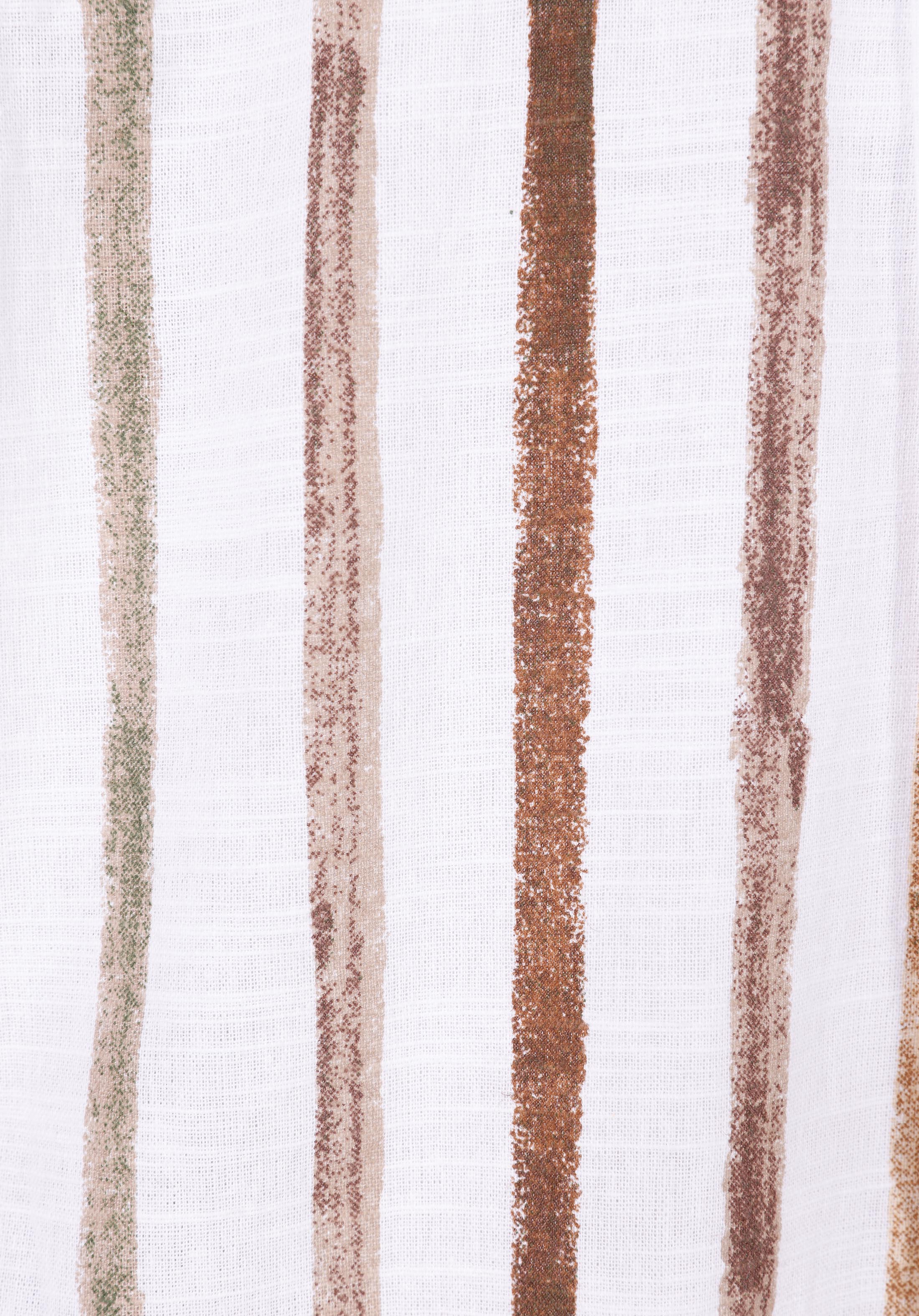 Regular Fit Shirt Neck Çizgili Kadın Beyaz Roll-up Gömlek