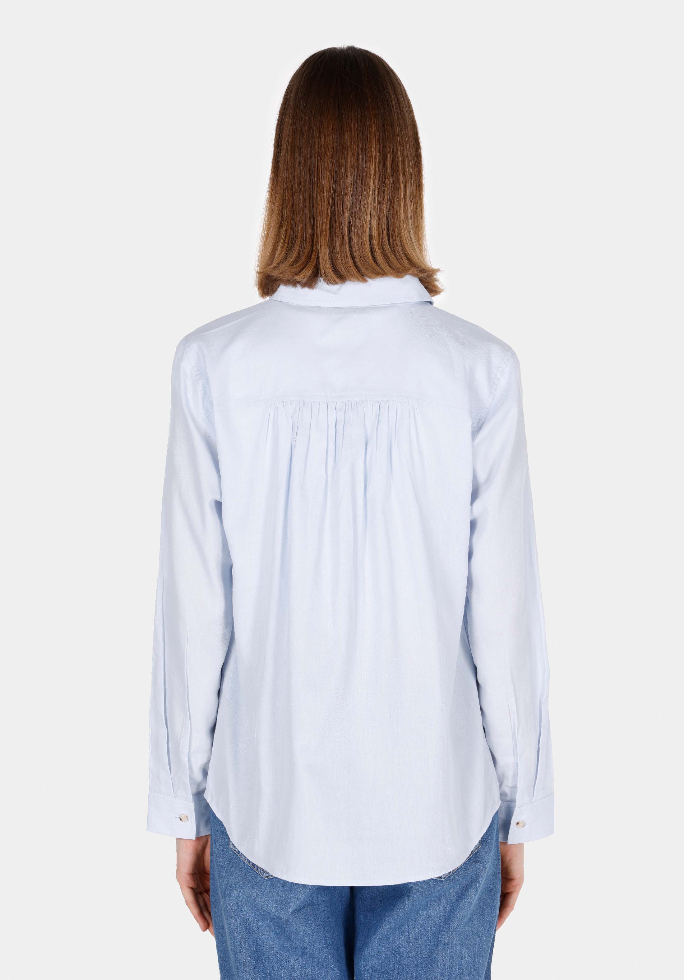 Regular Fit Shirt Neck Düz Kadın Mavi Uzun Kol Gömlek