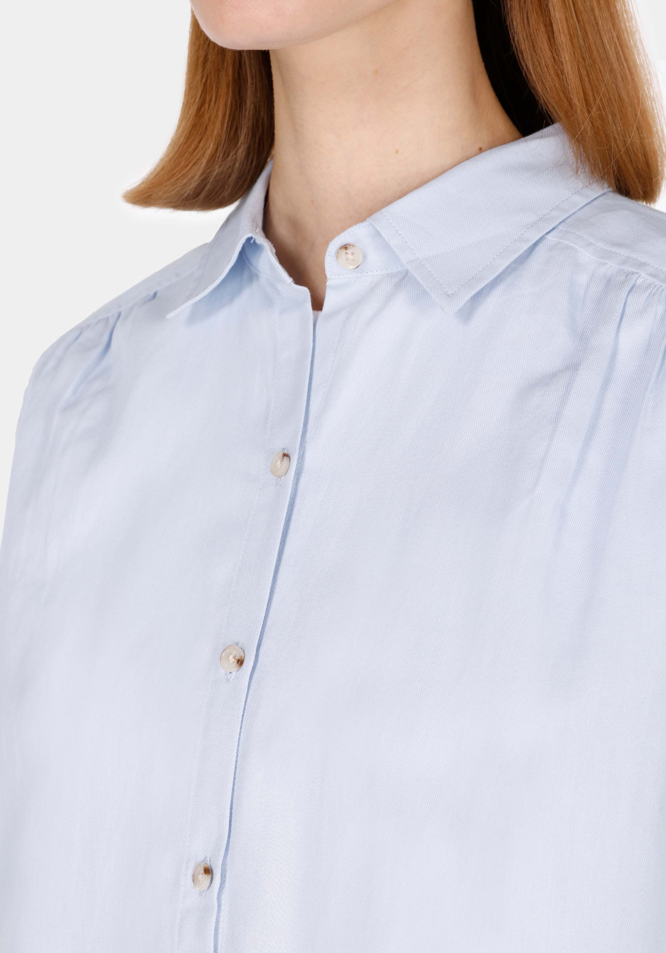 Regular Fit Shirt Neck Düz Kadın Mavi Uzun Kol Gömlek