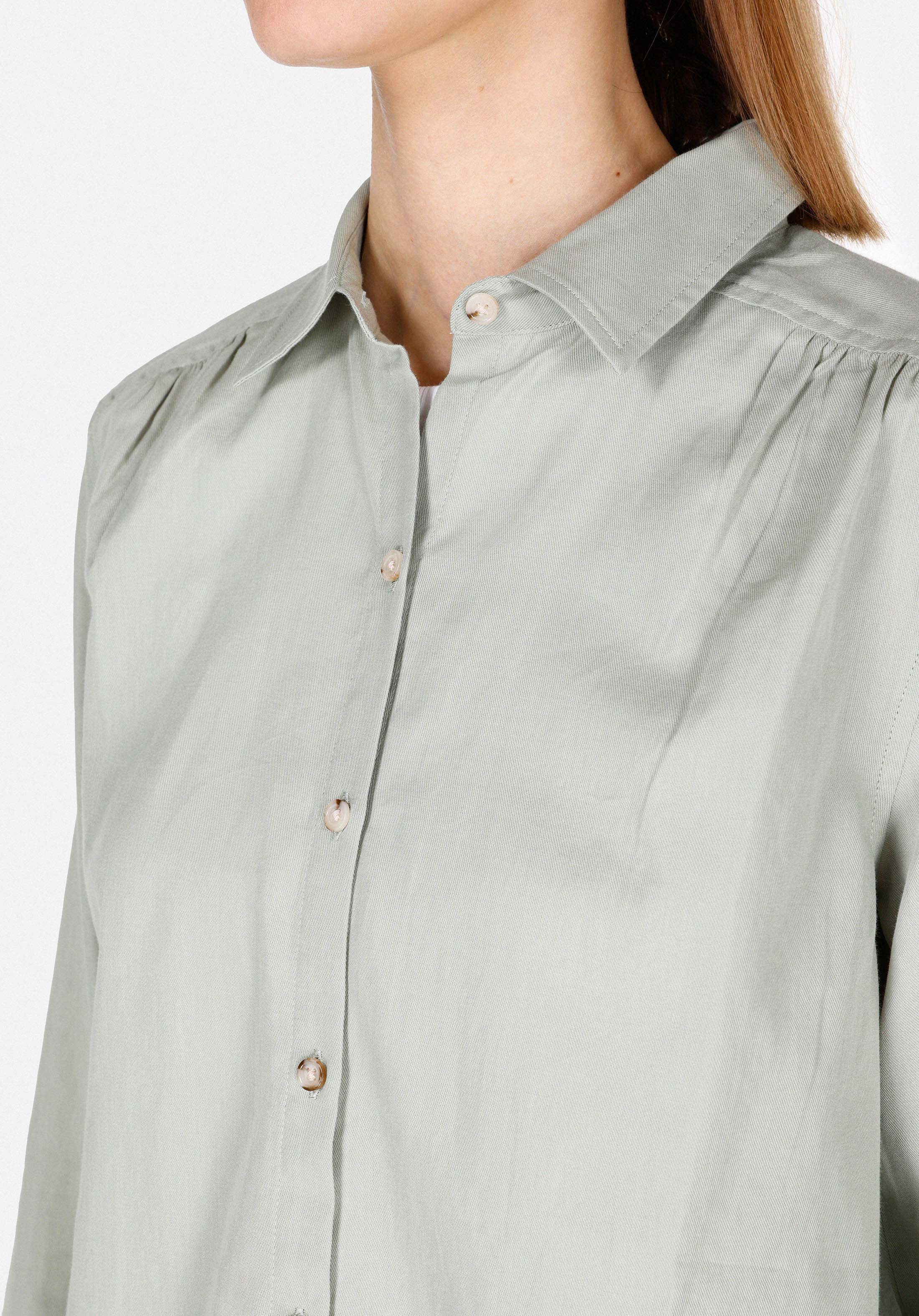 Regular Fit Shirt Neck Düz Kadın Yeşil Uzun Kol Gömlek