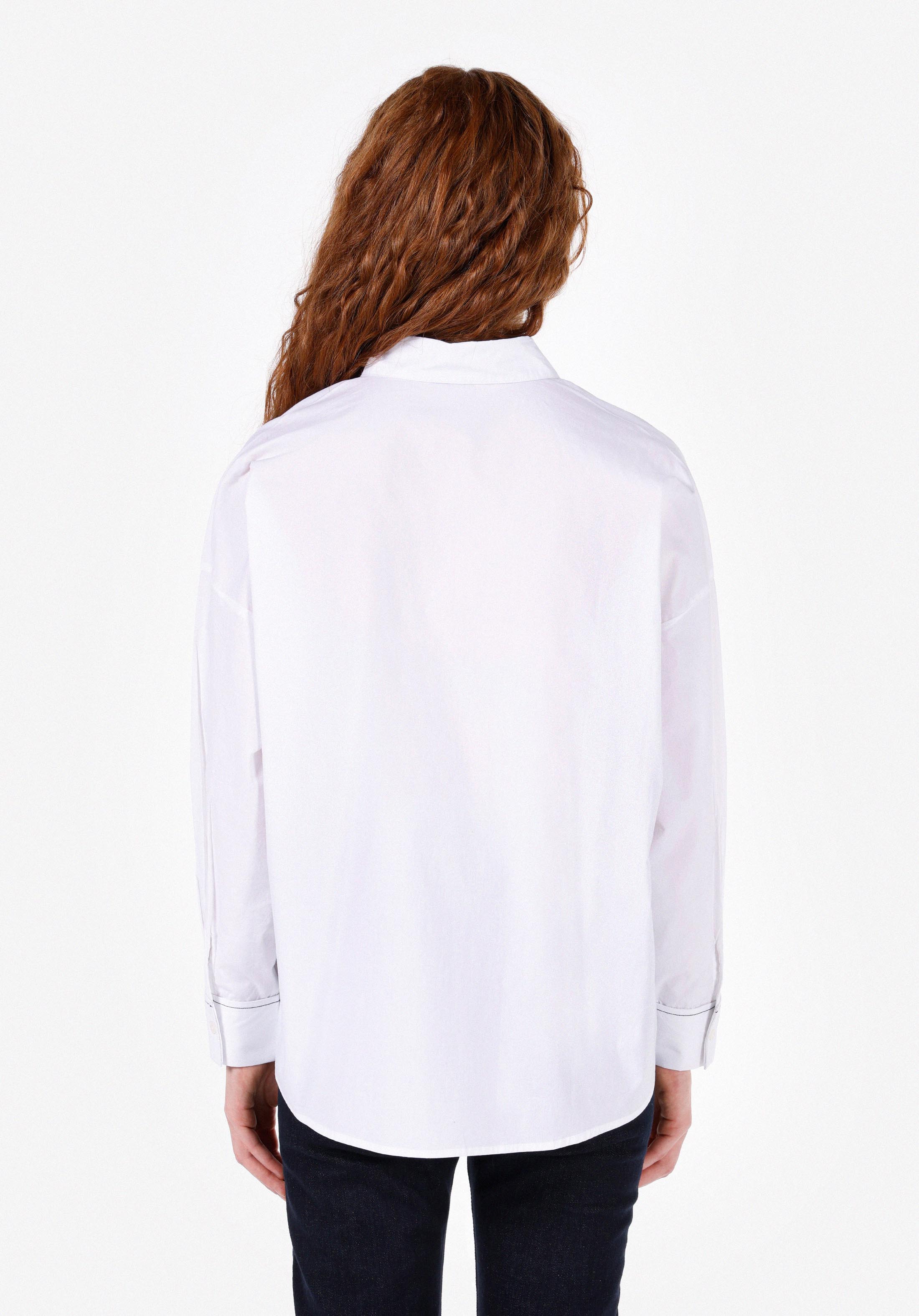 Regular Fit Shirt Neck Düz Kadın Beyaz Uzun Kol Gömlek