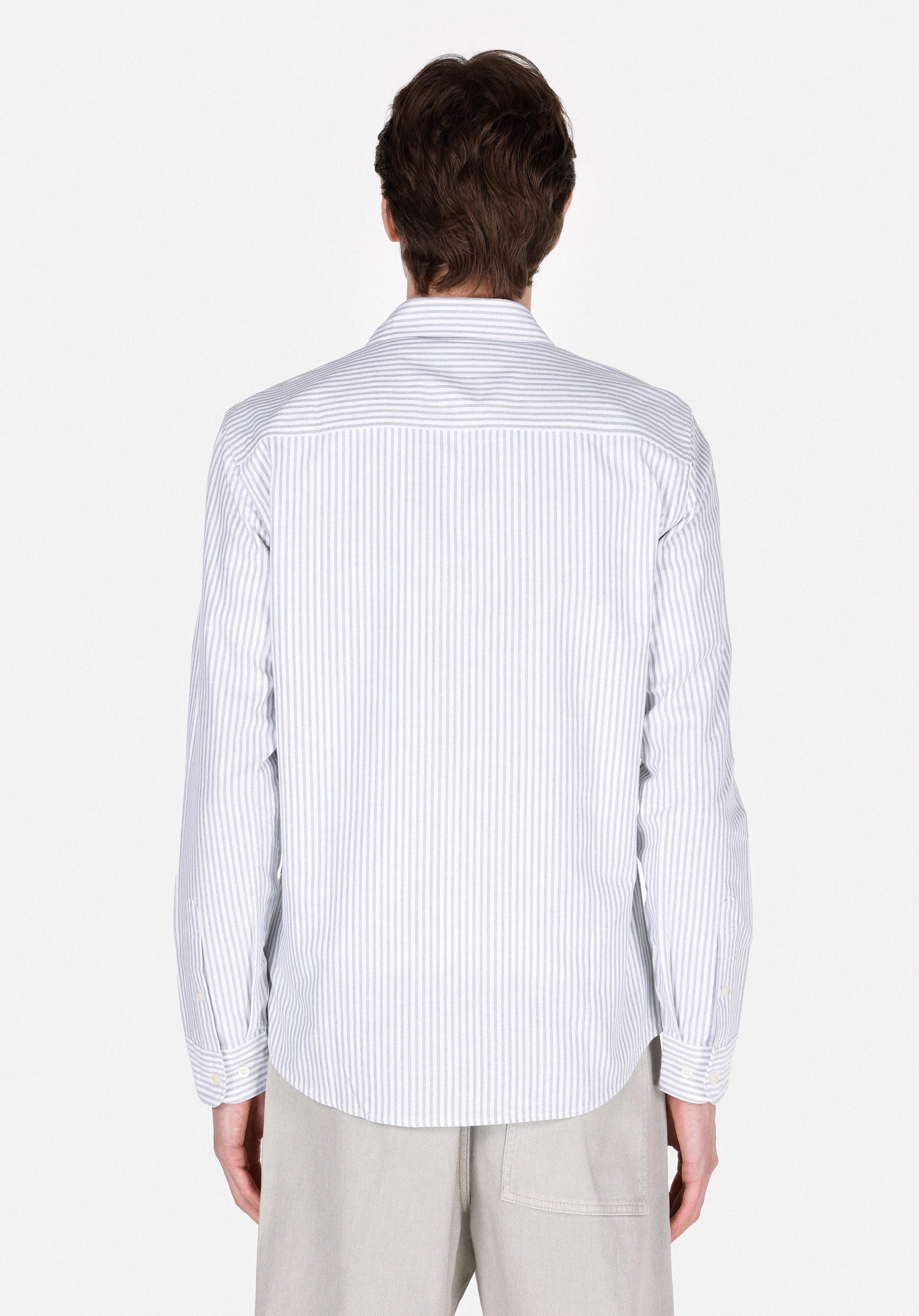Slim Fit Shirt Neck Çizgili Erkek Turkuaz Uzun Kol Gömlek