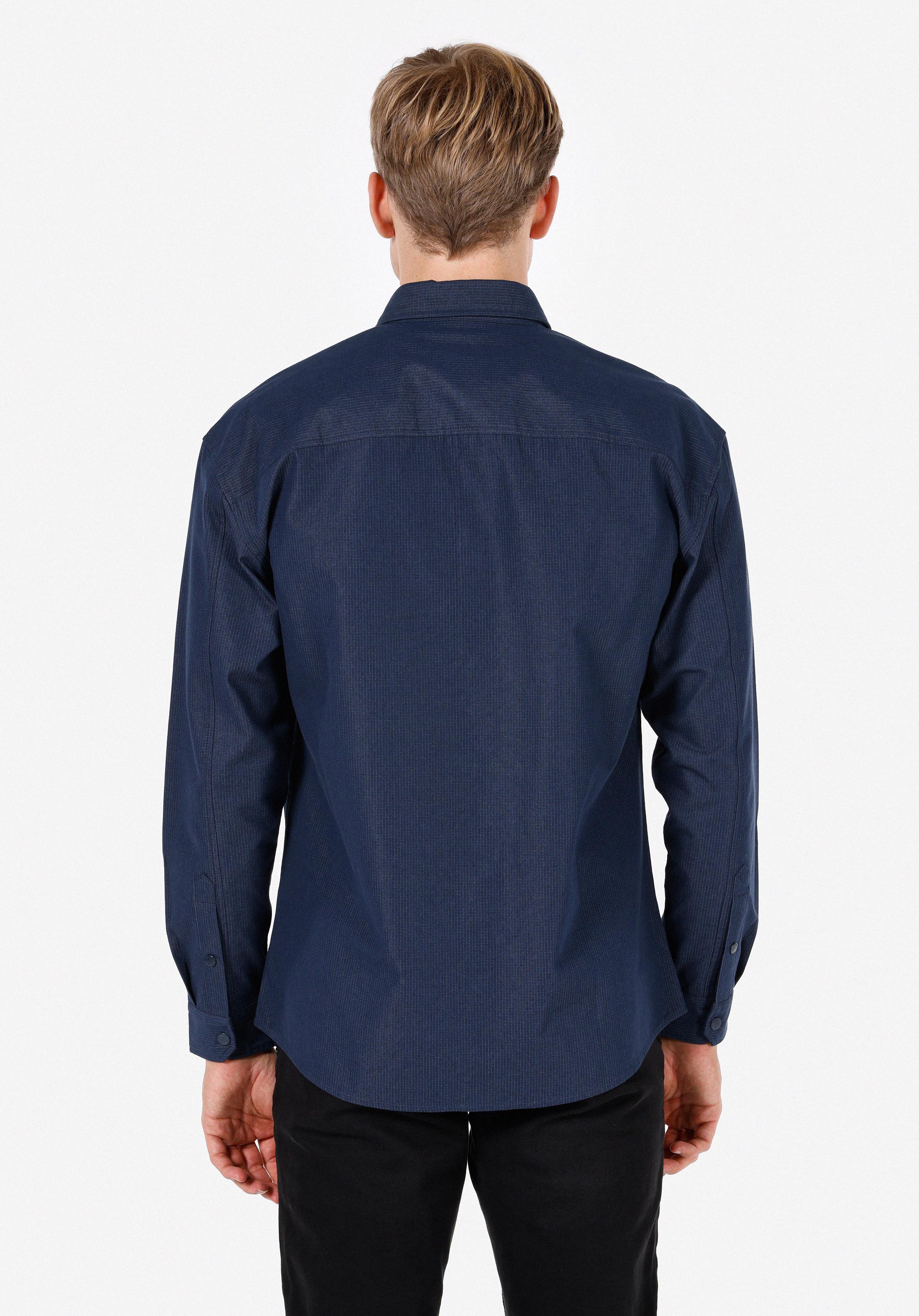 Regular Fit Shirt Neck Düz Erkek Lacivert Uzun Kol Gömlek