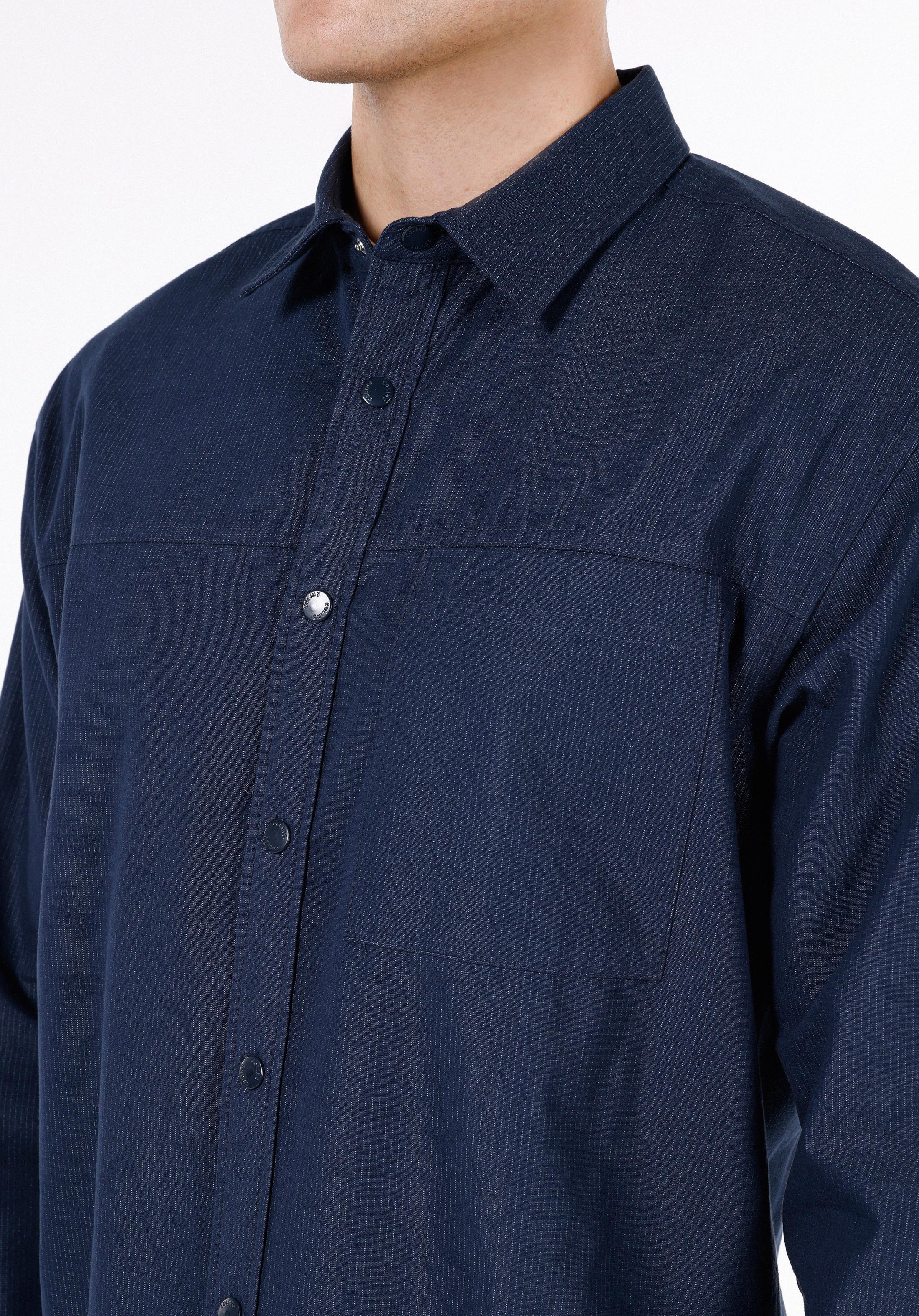 Regular Fit Shirt Neck Düz Erkek Lacivert Uzun Kol Gömlek