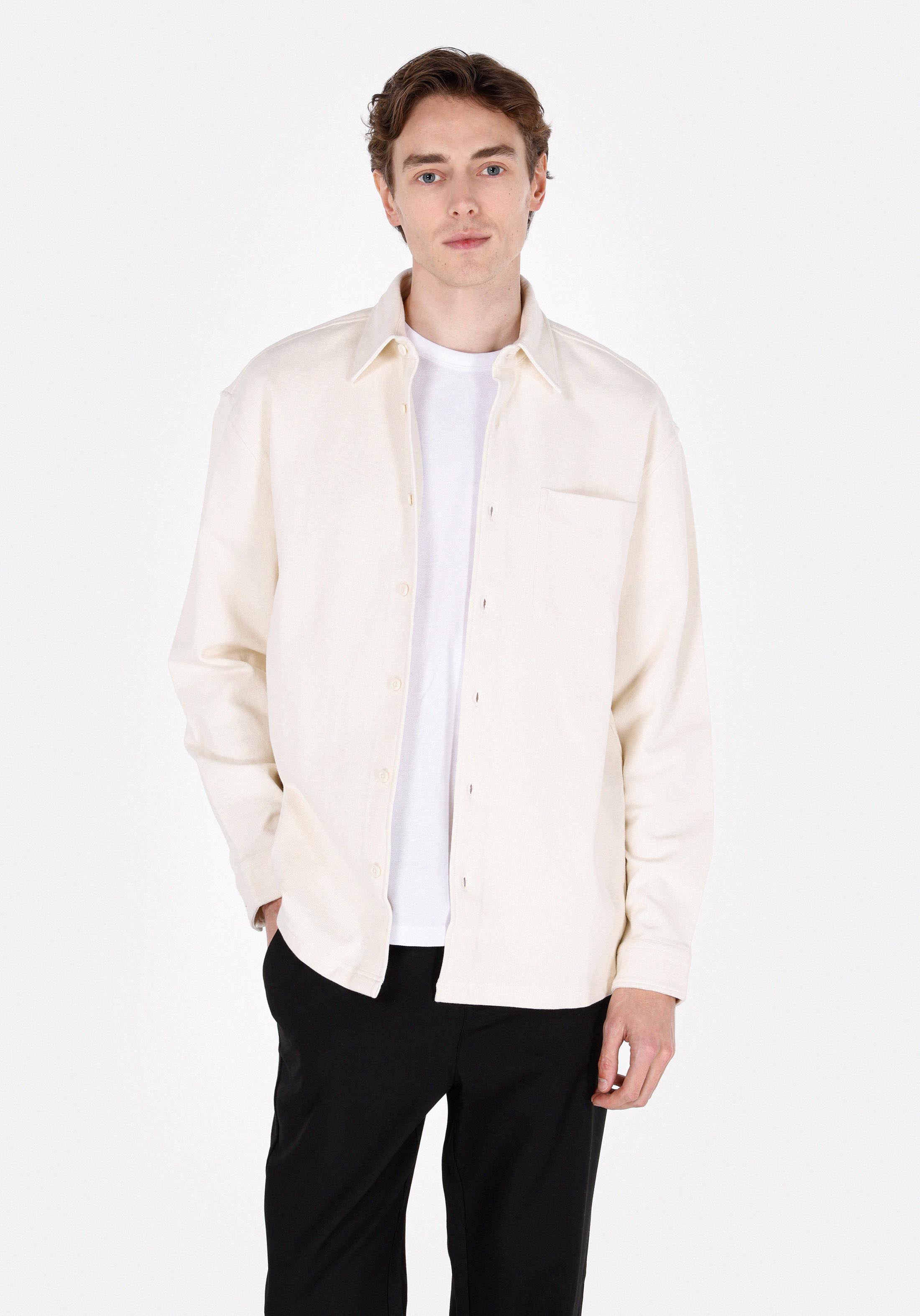 Regular Fit Shirt Neck Düz Erkek Ekru Uzun Kol Gömlek