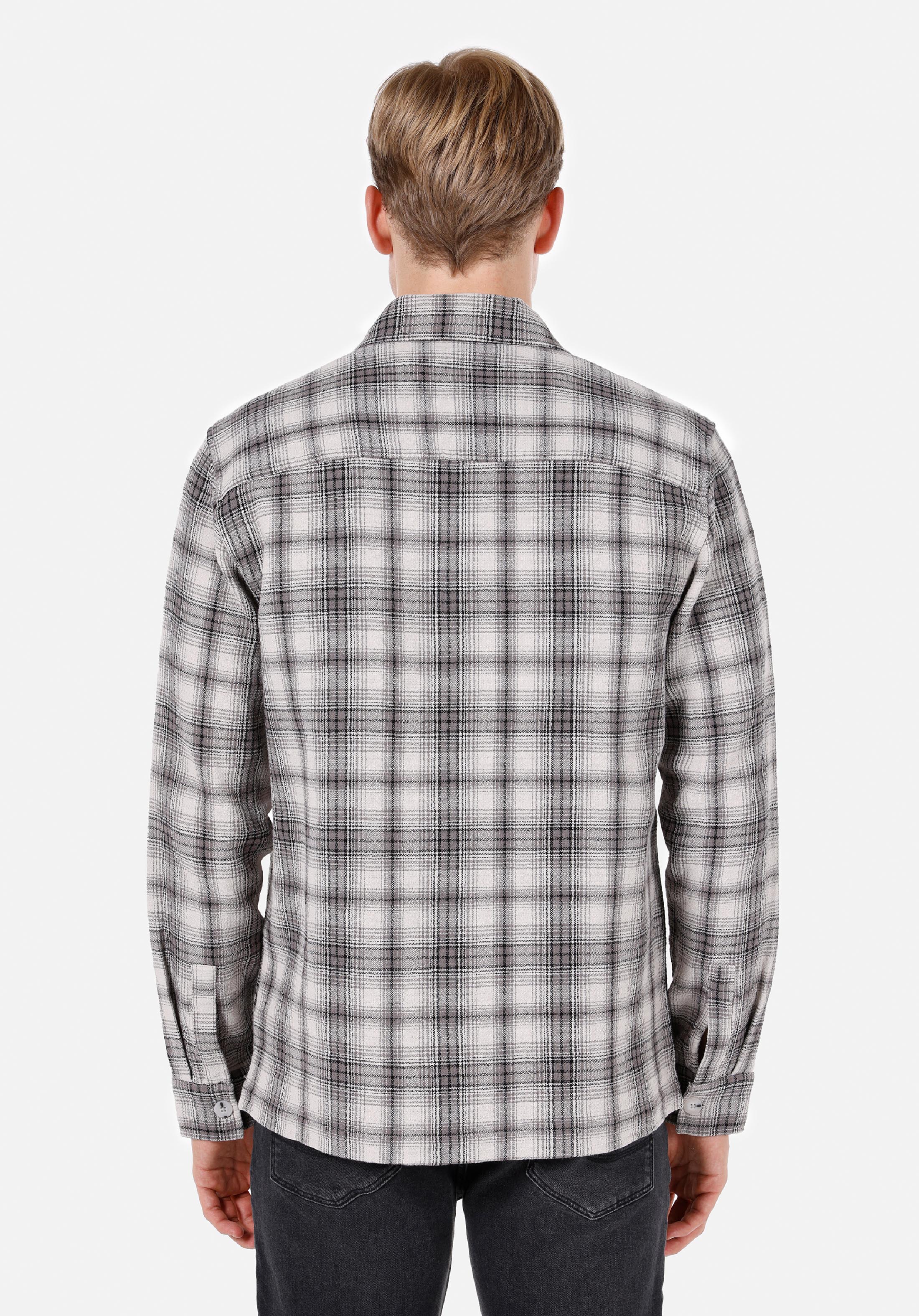 Comfort Fit Shirt Neck Ekoseli Erkek Gri Shacket